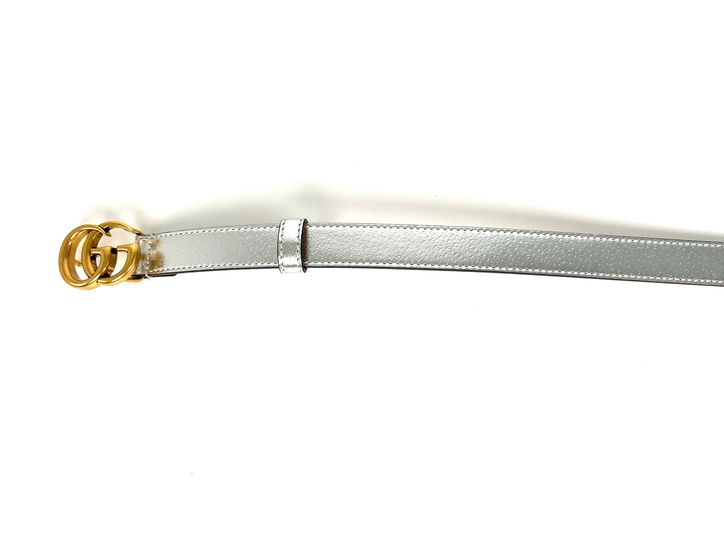 GUCCI Marmont Silver Leather Double GG .8” Thin Skinny Belt 80 32