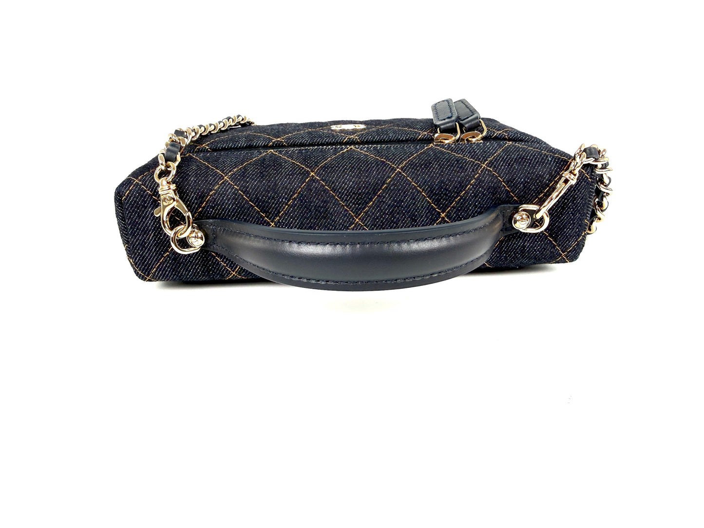 CHANEL Long Classic Vanity Dark Denim Quilted Zip Top Handle Crossbody with Chain Bag New