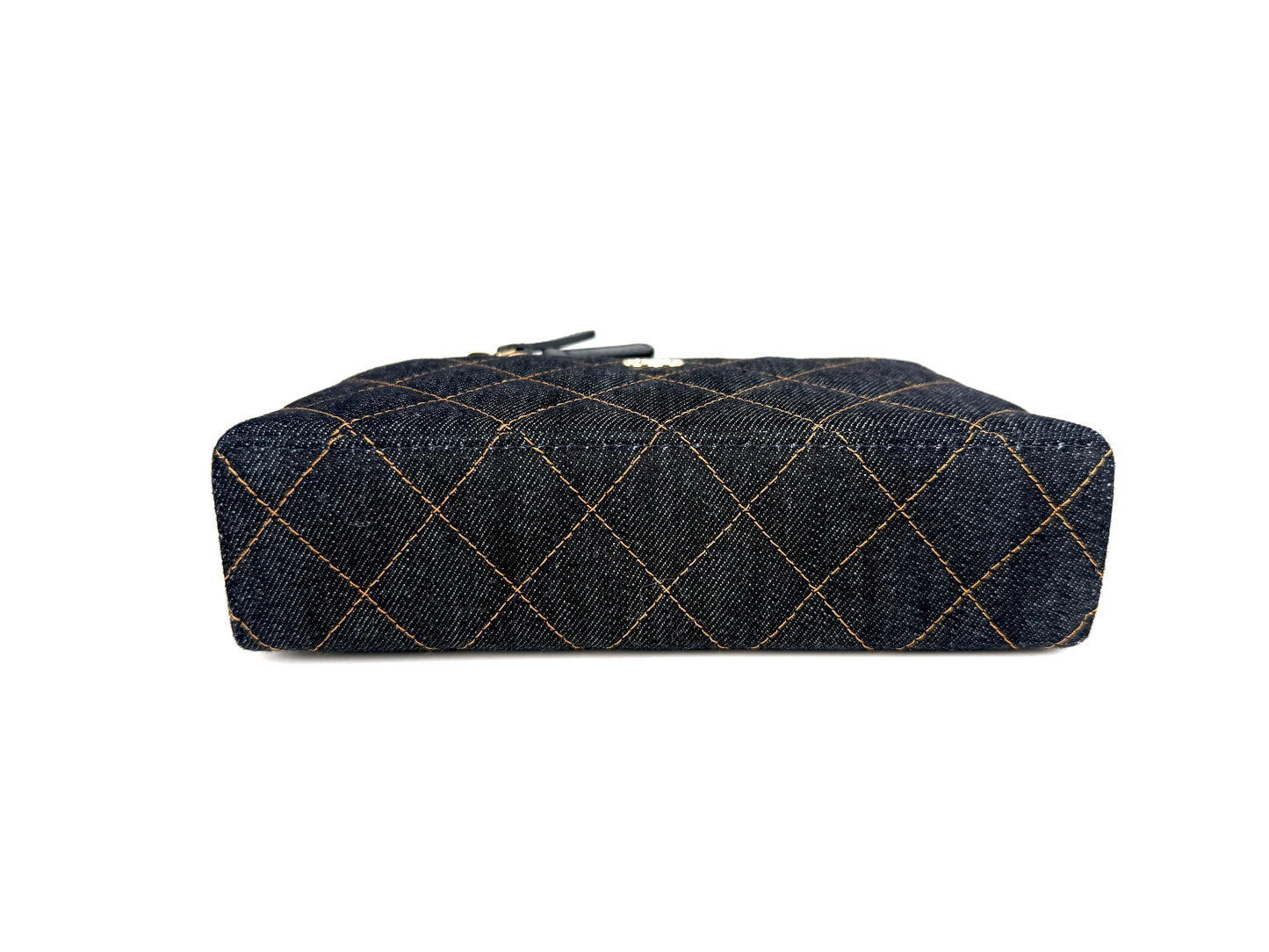 CHANEL Long Classic Vanity Dark Denim Quilted Zip Top Handle Crossbody with Chain Bag New