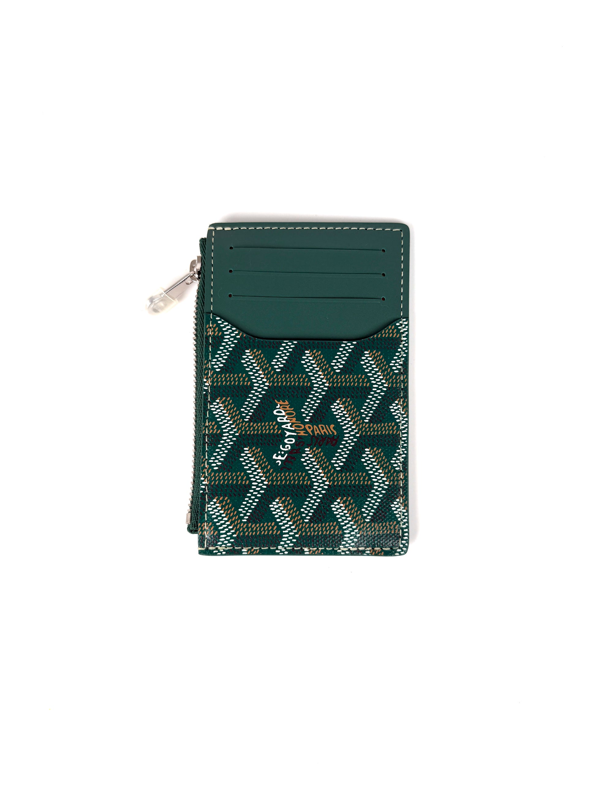GOYARD Goyardine Bourbon Green Zipped Card Holder New