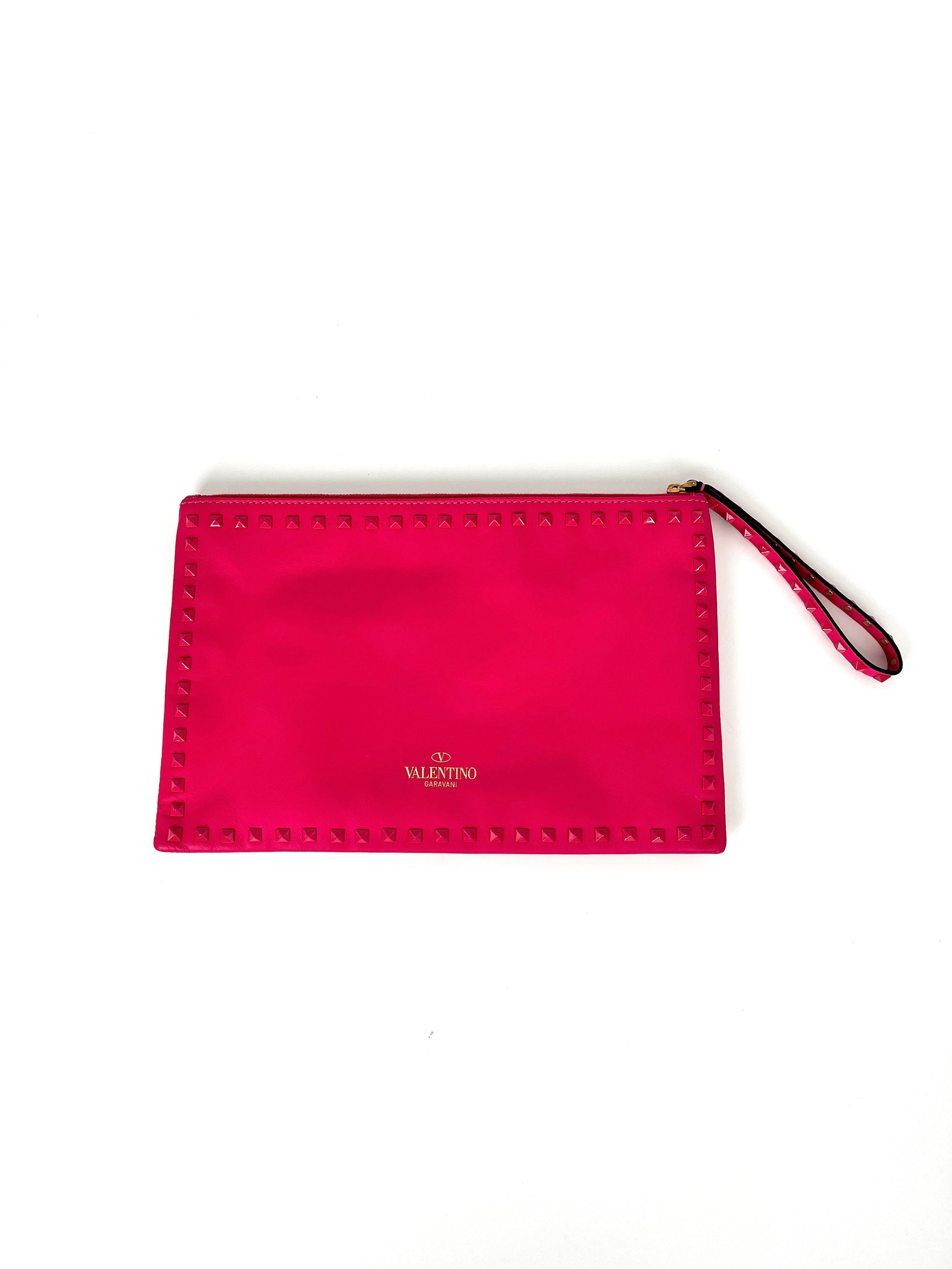 VALENTINO Rockstud Monochrome Pink Leather Clutch Pouch Bag