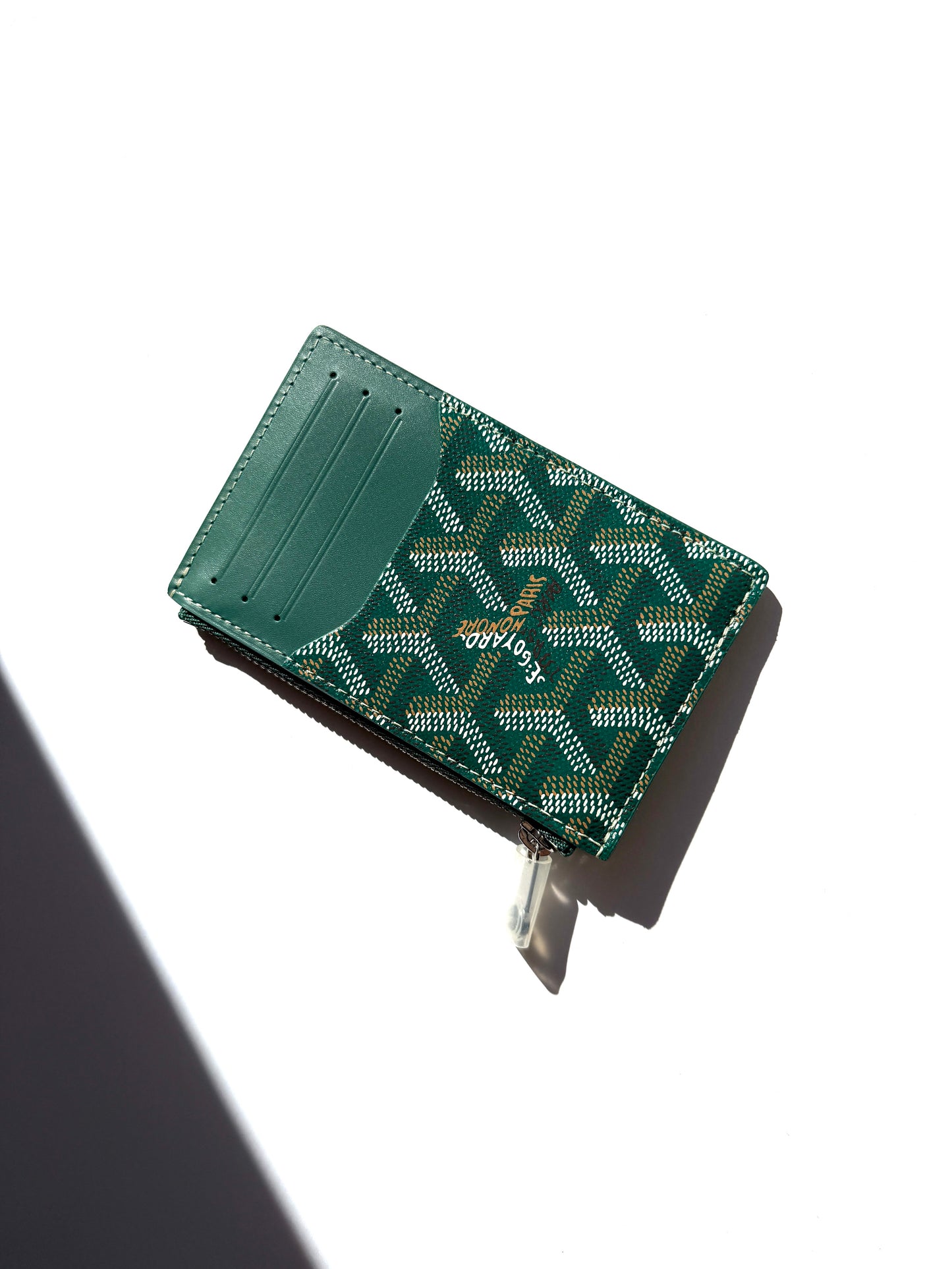 GOYARD Goyardine Bourbon Green Zipped Card Holder New