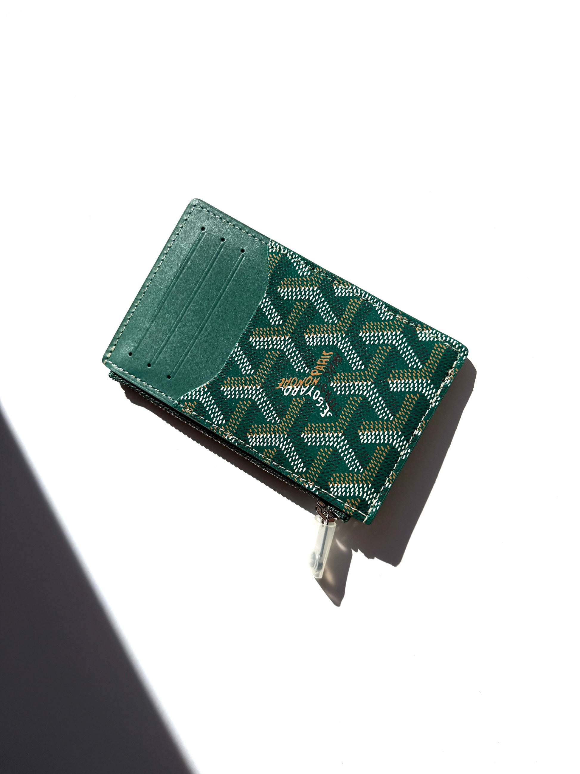 GOYARD Goyardine Bourbon Green Zipped Card Holder New