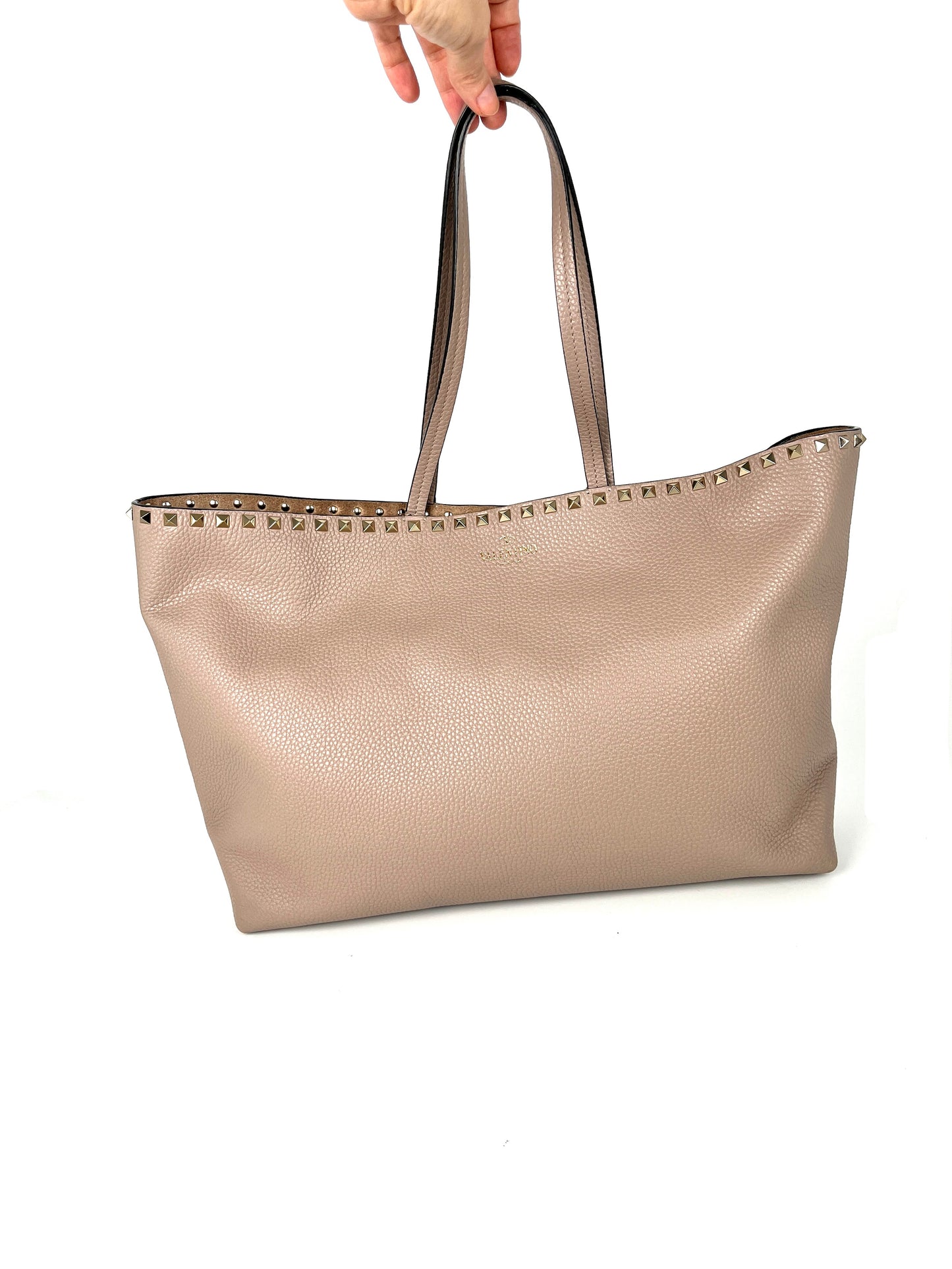 VALENTINO Rockstud Beige Poudre Leather Tote Bag