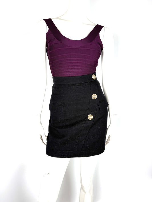 Balmain Black Gold Thread Short Skirt 34  2