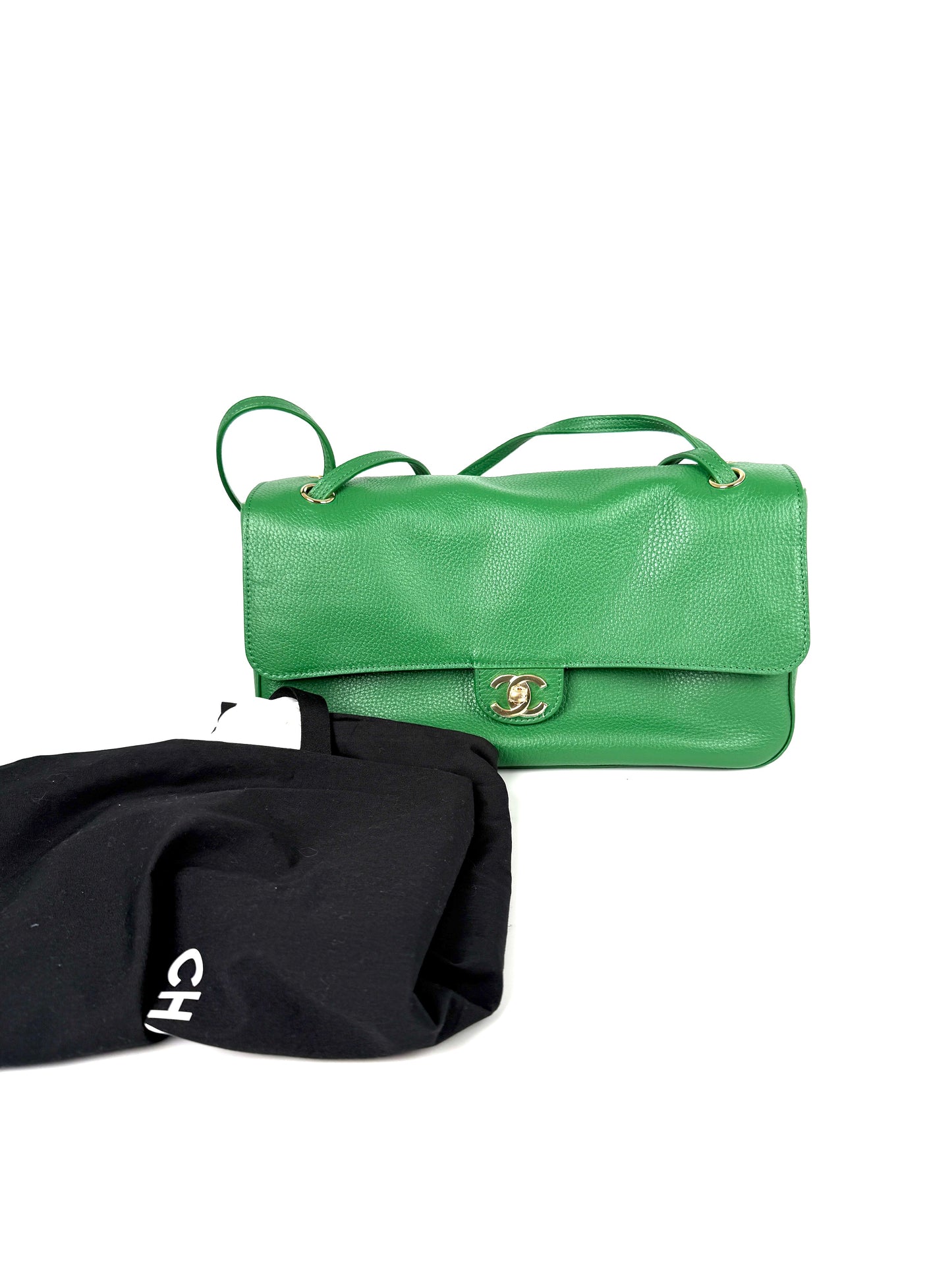 CHANEL Maxi Flap Souplissimo Green Calfskin Leather Gold Hardware Crossbody Small Bag New