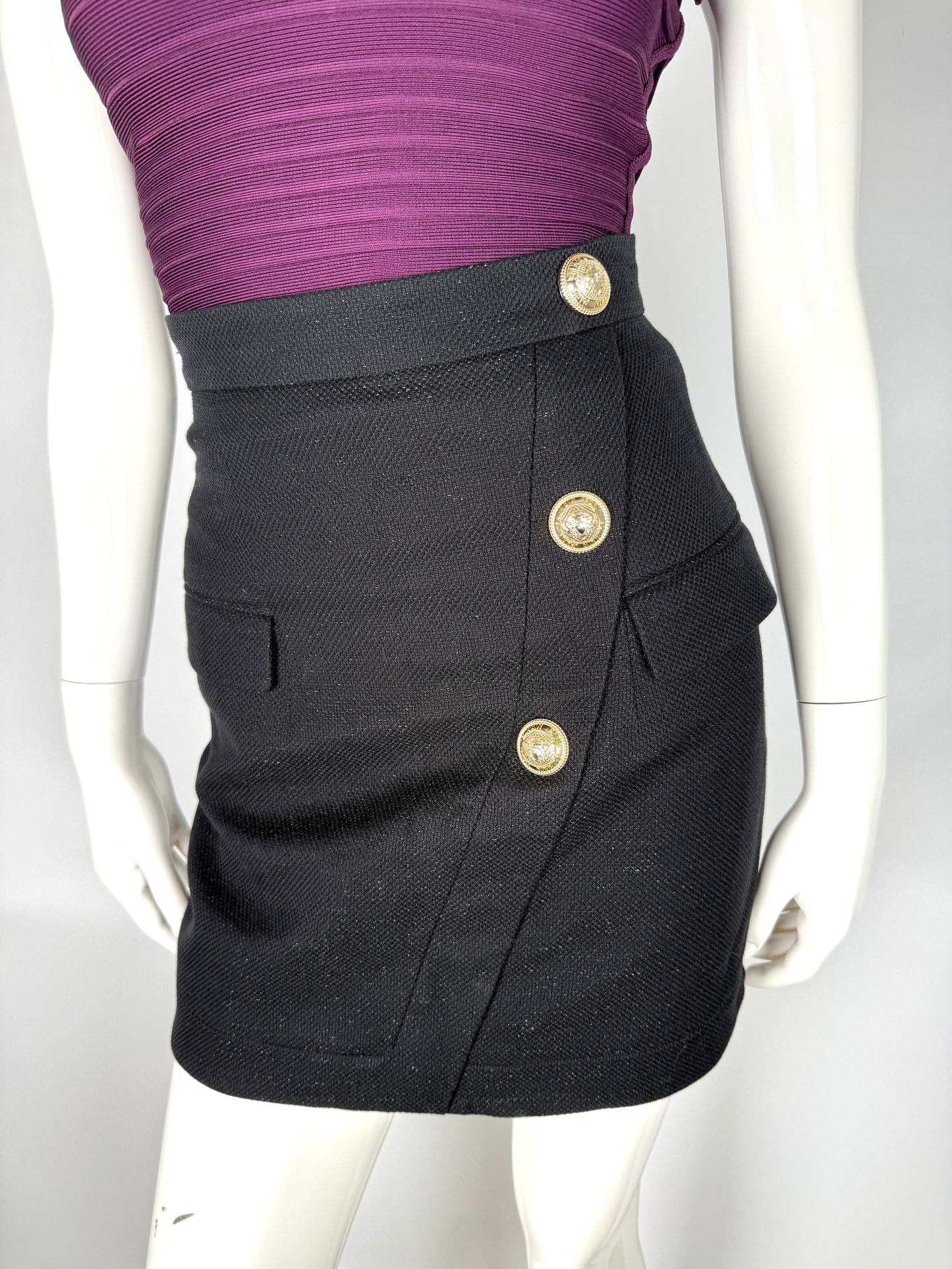 Balmain Black Gold Thread Short Skirt 34  2