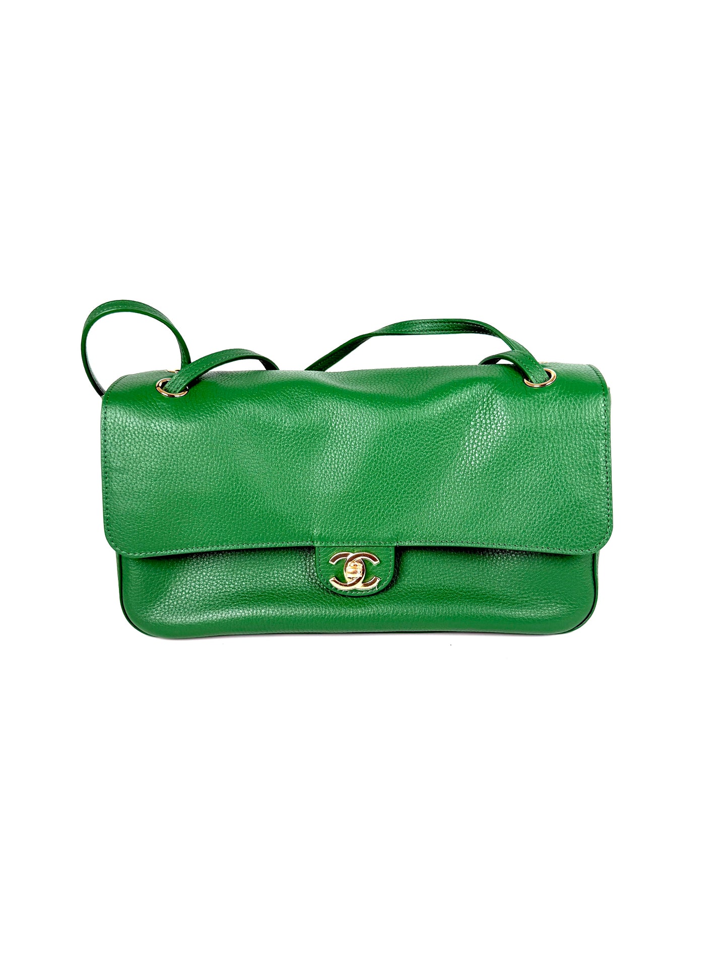 CHANEL Maxi Flap Souplissimo Green Calfskin Leather Gold Hardware Crossbody Small Bag New