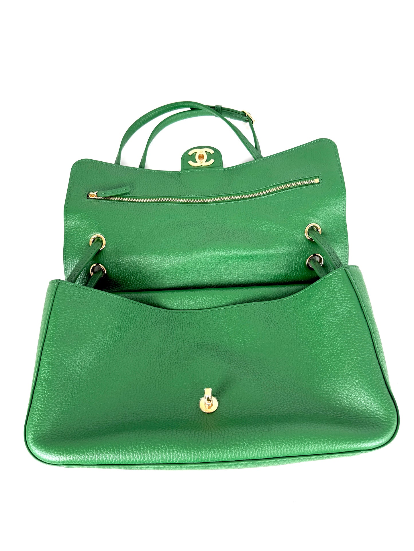 CHANEL Maxi Flap Souplissimo Green Calfskin Leather Gold Hardware Crossbody Small Bag New