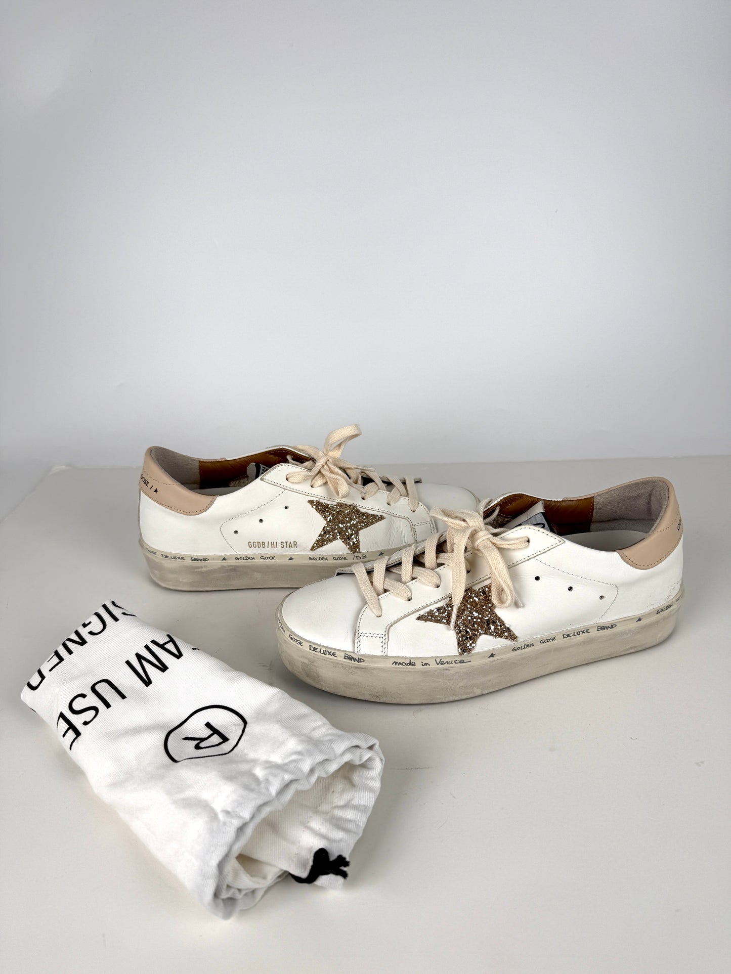 Golden Goose Hi Star White Gold Glitter Star Sneakers 39