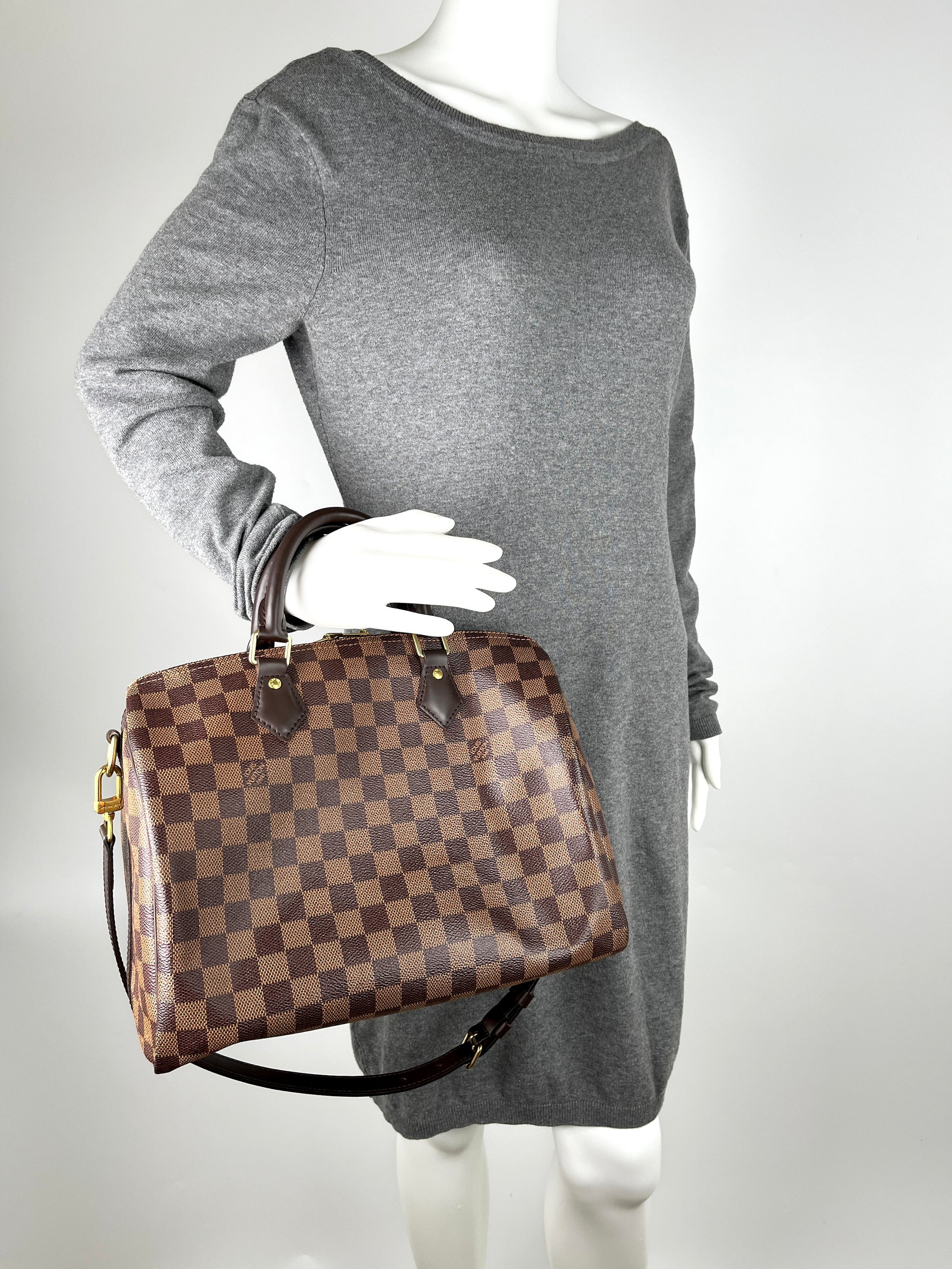 LOUIS VUITTON Speedy Bandouliere 30 Damier Ebene Brown Satchel Crossbody Bag