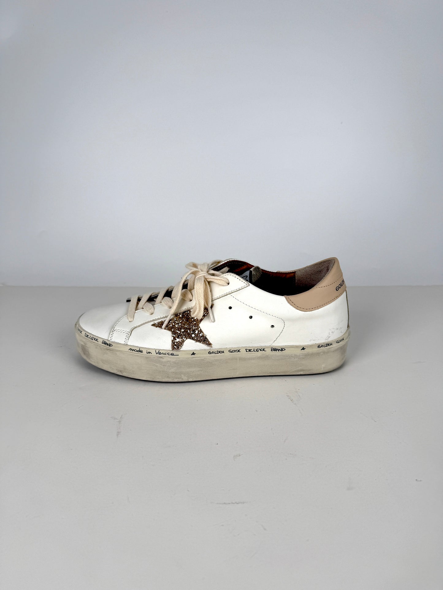 Golden Goose Hi Star White Gold Glitter Star Sneakers 39