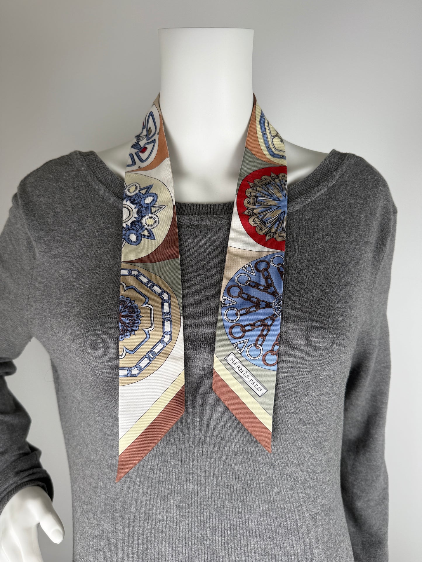 Hermes Effet Kaleidoscope Print Beige Rouge Kaki Silk Twilly Scarf New