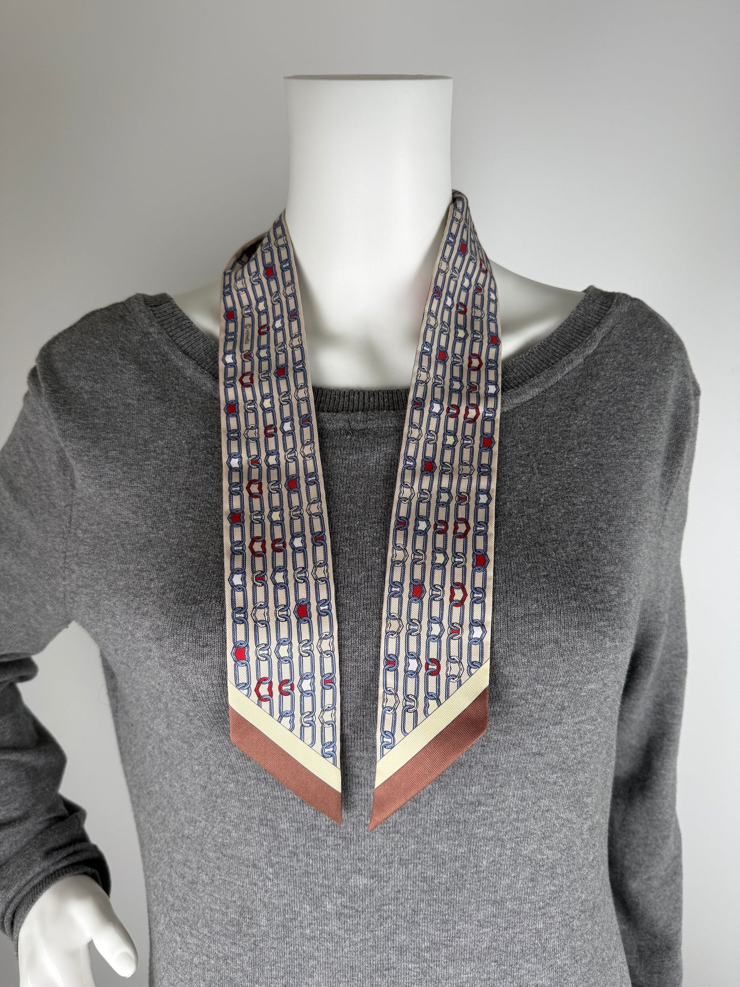 Hermes Effet Kaleidoscope Print Beige Rouge Kaki Silk Twilly Scarf New