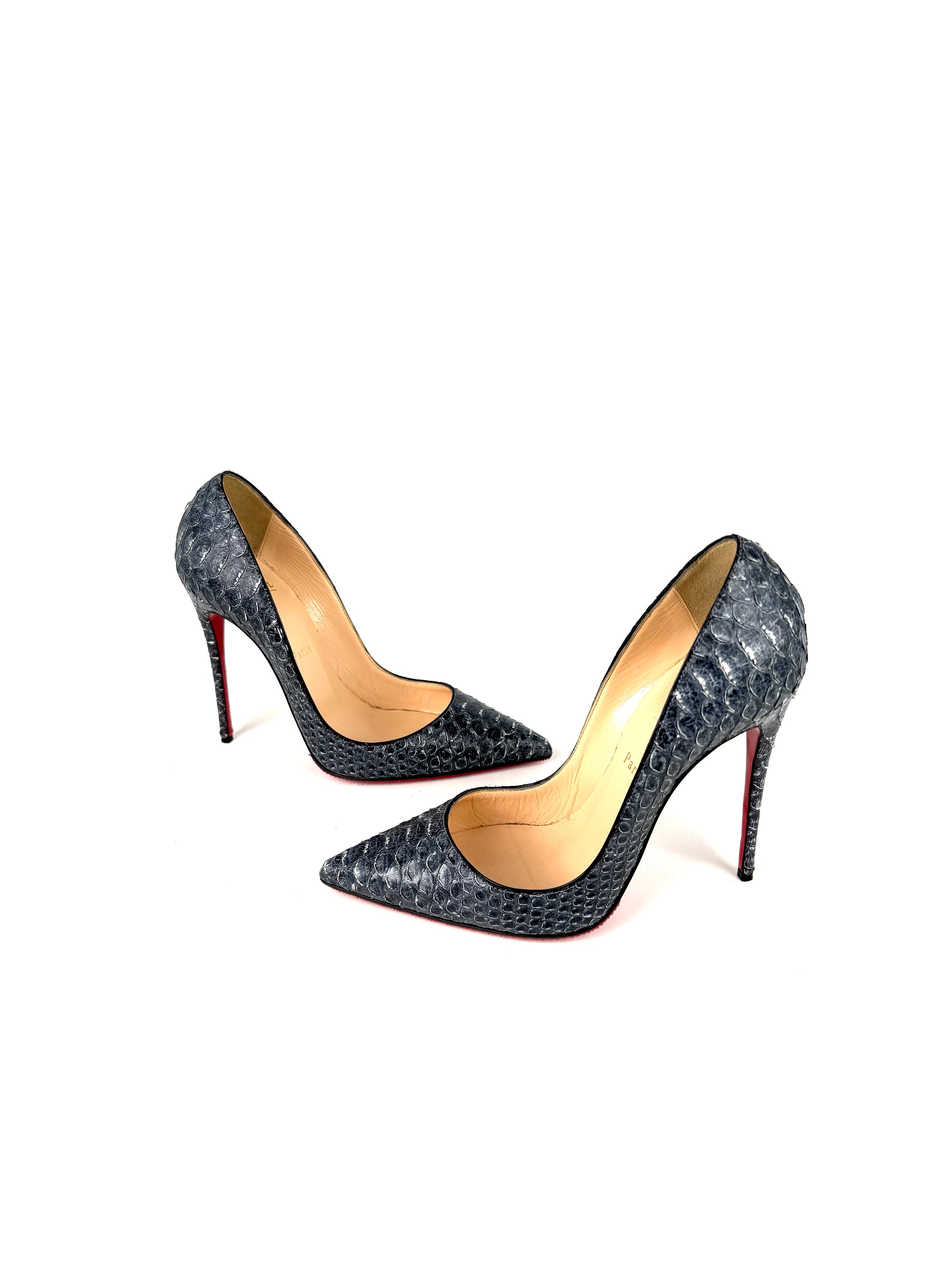 Christian Louboutin So Kate 120mm Dark Gray Denim Blue Python