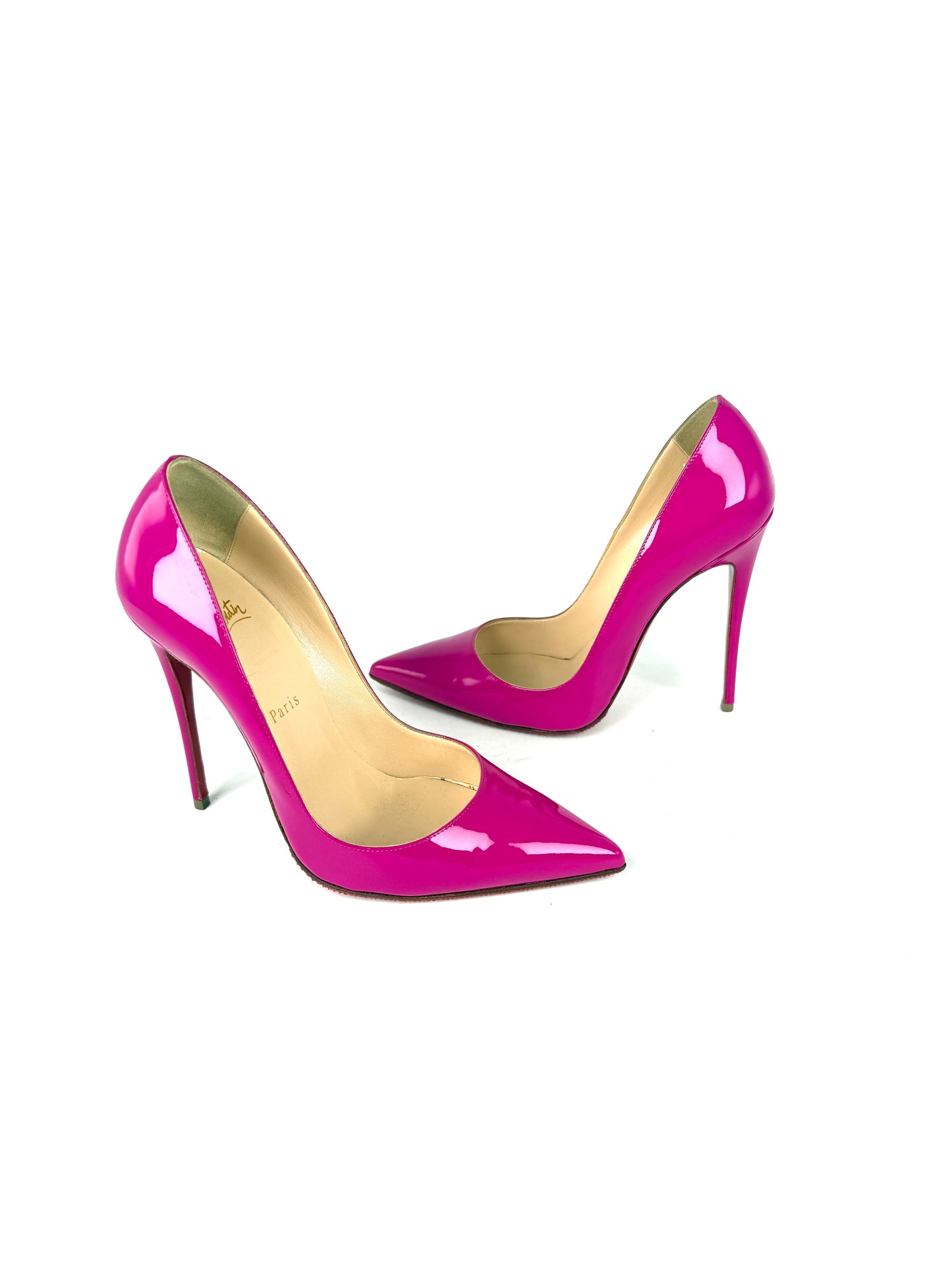 Christian Louboutin So Kate 120mm Indian Rose Pink Patent Leather Pump Heels 38, 7.5
