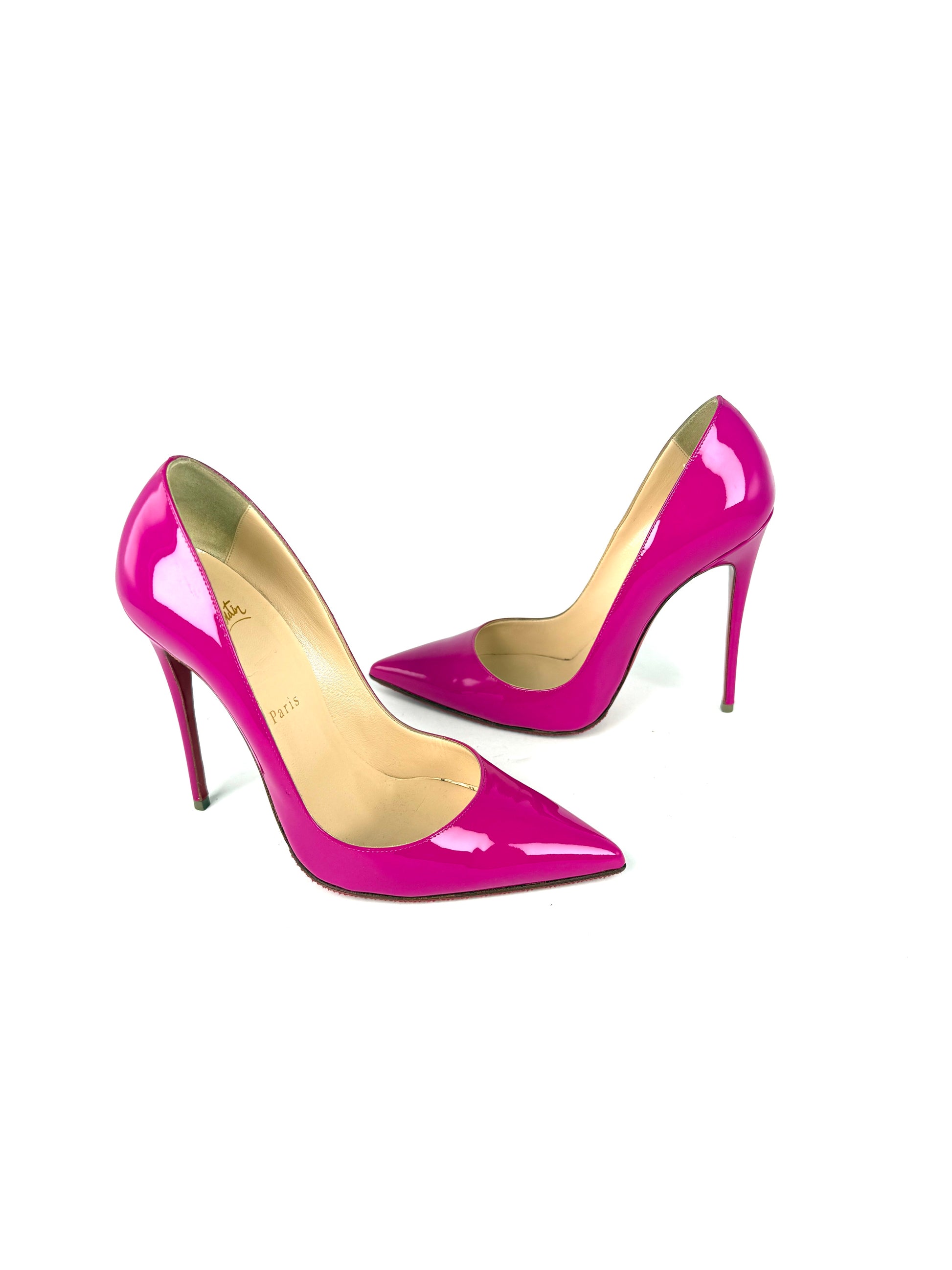 Christian Louboutin So Kate 120mm Indian Rose Pink Patent Leather Pump Heels 38, 7.5