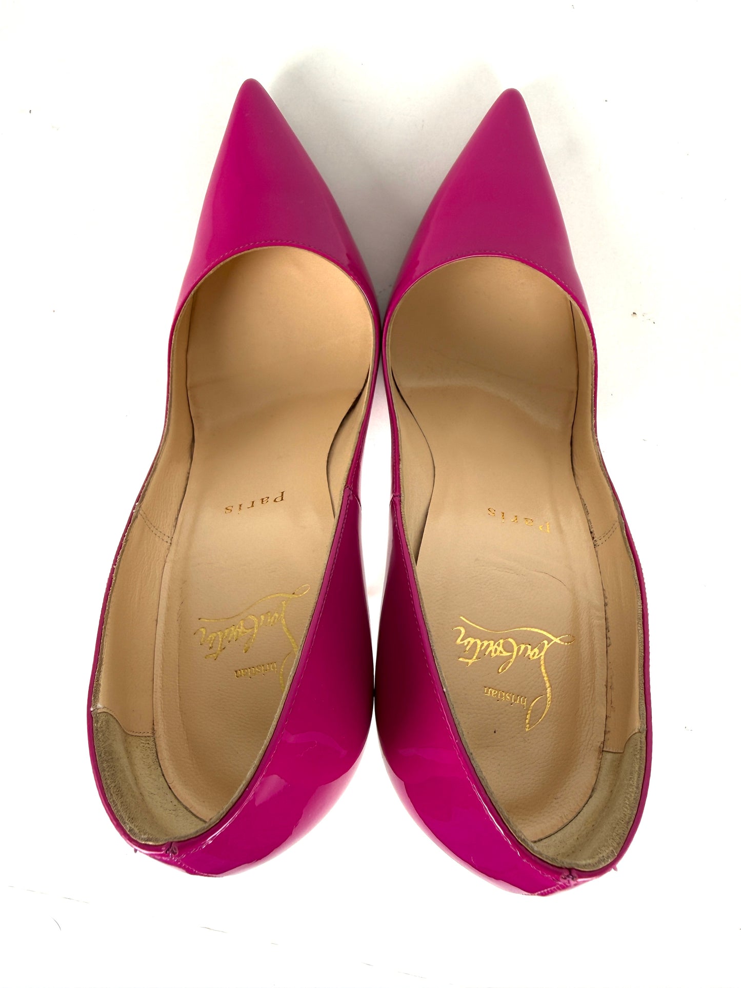 Christian Louboutin So Kate 120mm Indian Rose Pink Patent Leather Pump Heels 38, 7.5