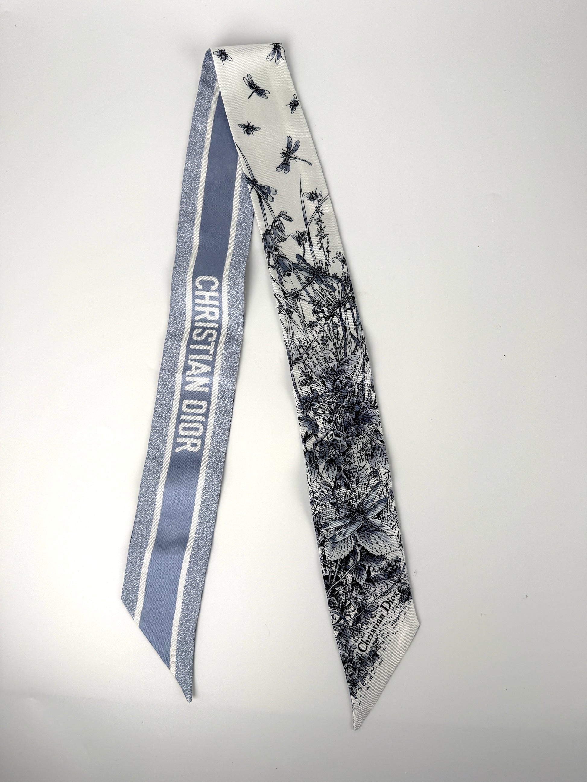 Christian Dior Dioriviera Tiole de Jouy Mitzah Blue Silk Floral Bandeau Scarf 