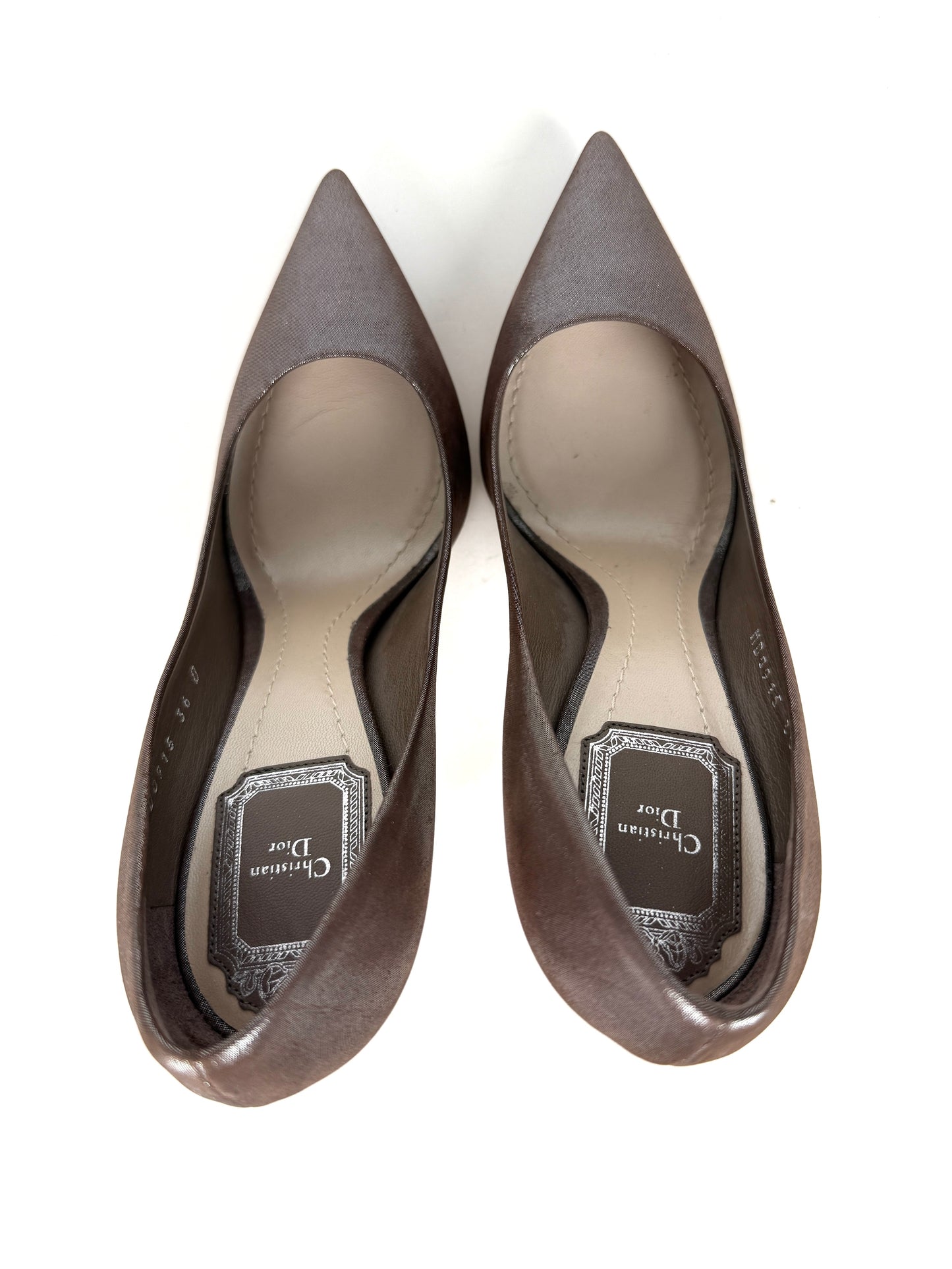 New Christian Dior Cherie Metallic Taupe Nubuck Leather Pointed Toe Pumps Heels 36 5.5