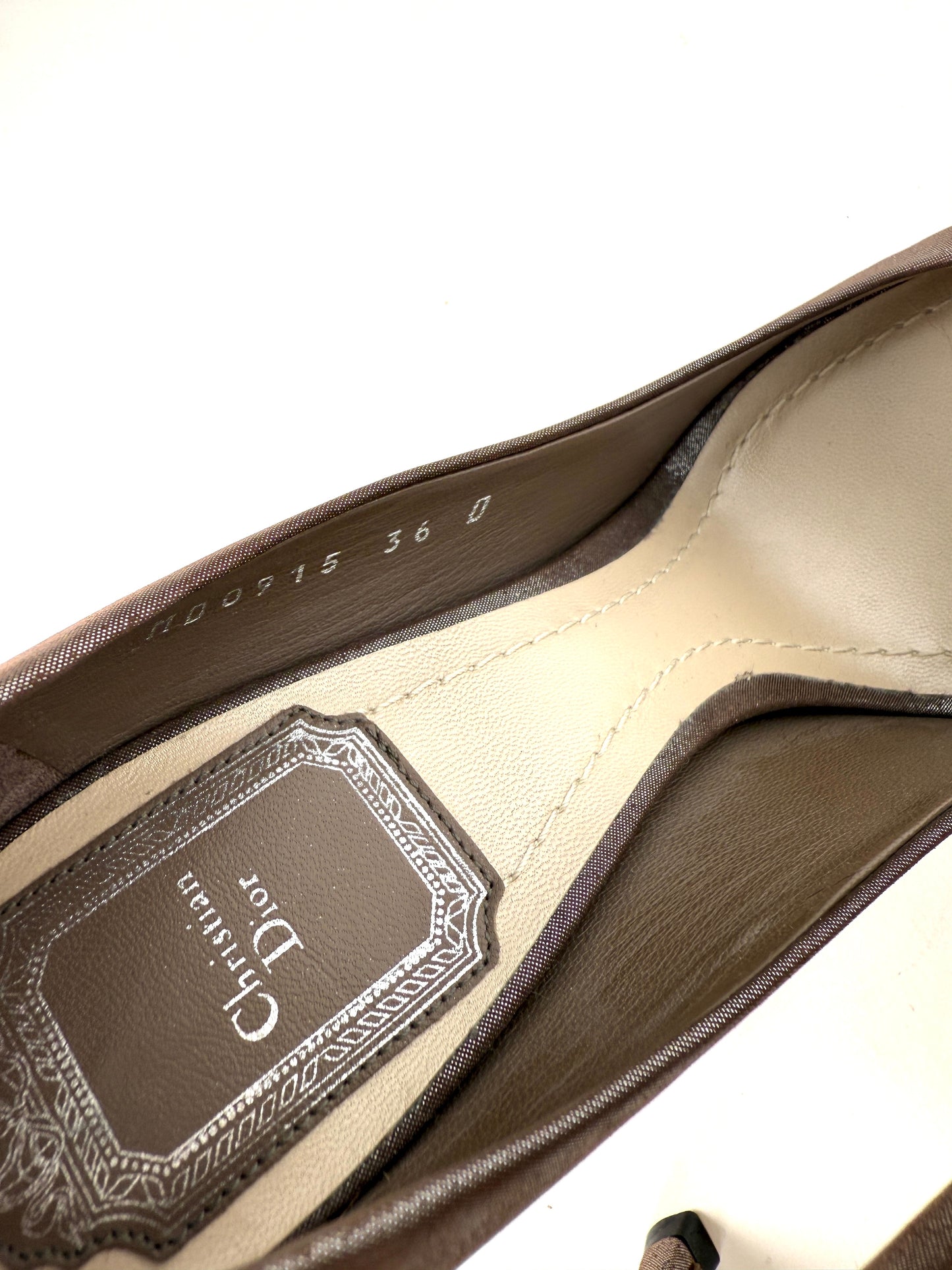 New Christian Dior Cherie Metallic Taupe Nubuck Leather Pointed Toe Pumps Heels 36 5.5