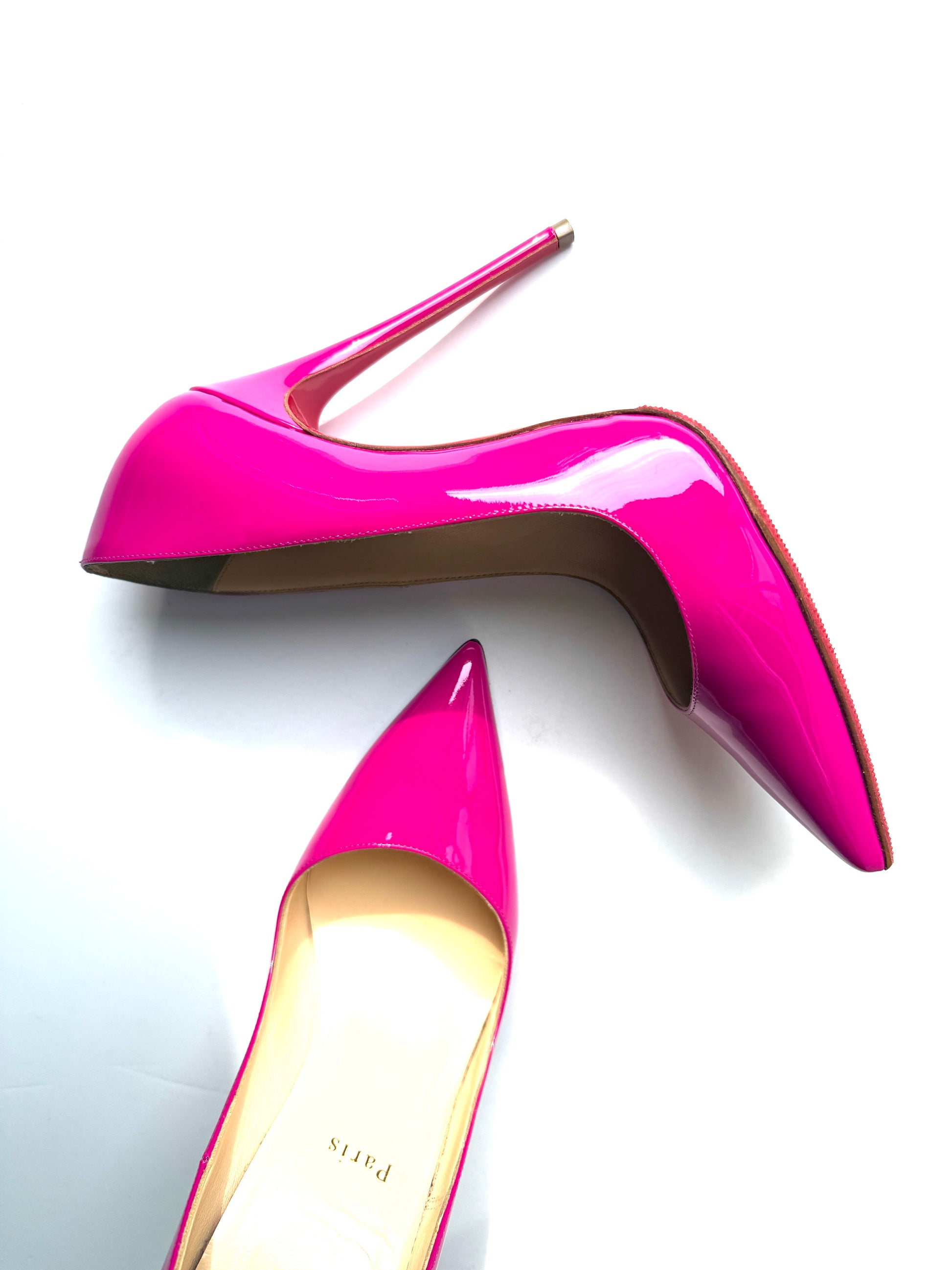 Christian Louboutin So Kate 120mm Indian Rose Pink Patent Leather Pump Heels 38, 7.5