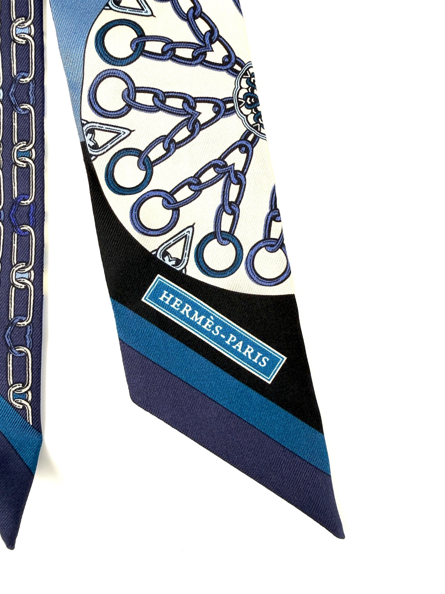 Hermes Effet Kaleidoscope Print Bleu Jean Creme Indigo Silk Twilly Scarf New