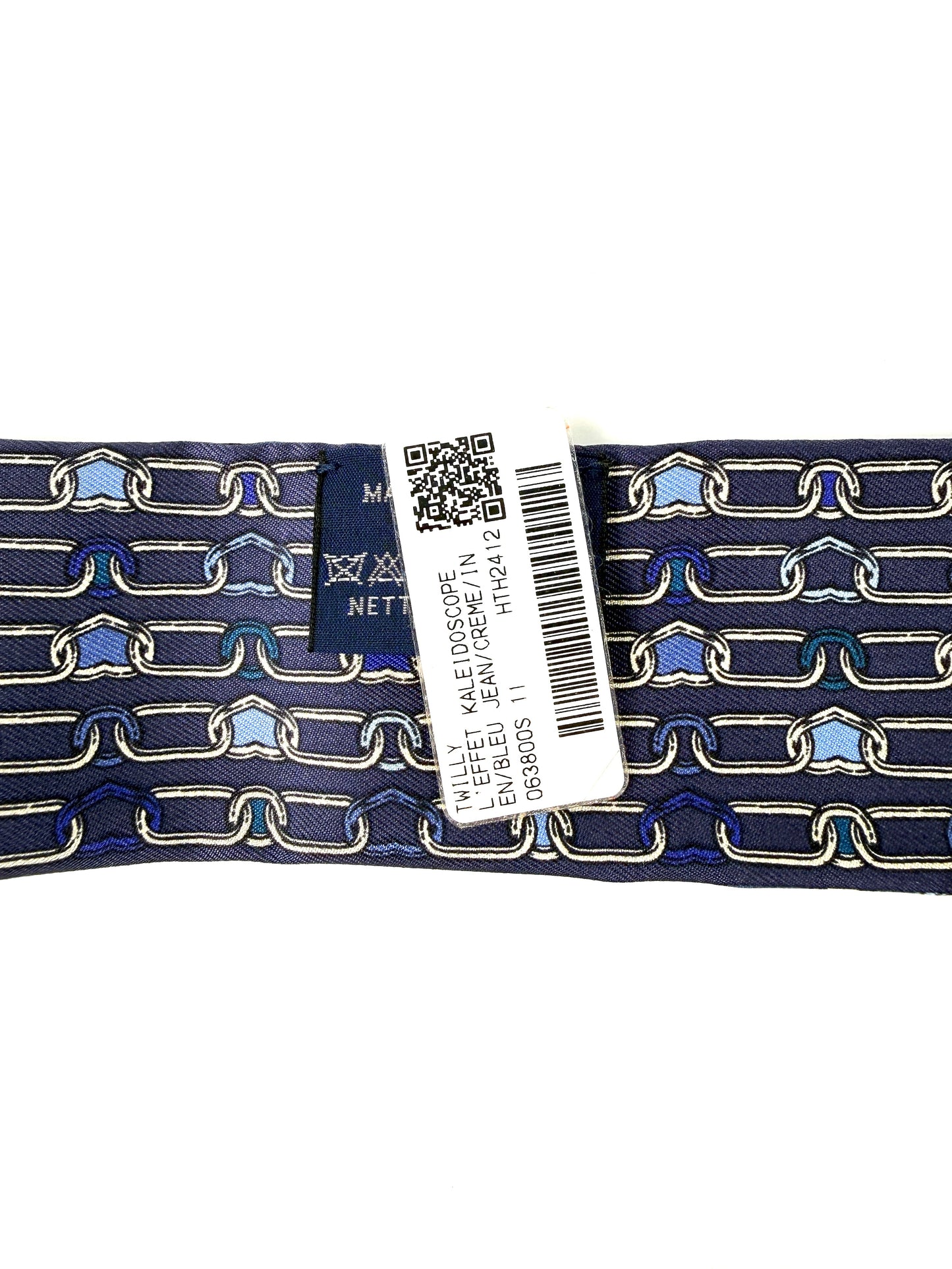 Hermes Effet Kaleidoscope Print Bleu Jean Creme Indigo Silk Twilly Scarf New