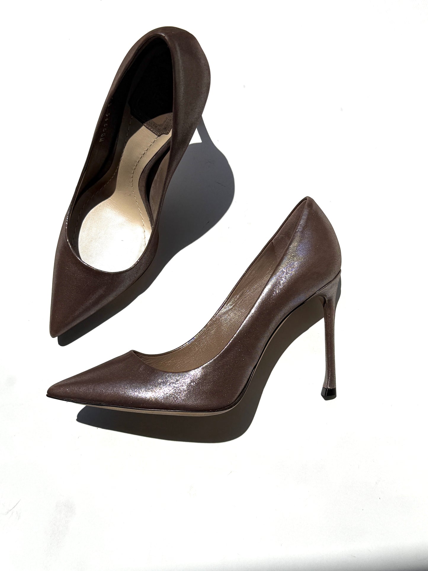 New Christian Dior Cherie Metallic Taupe Nubuck Leather Pointed Toe Pumps Heels 36 5.5