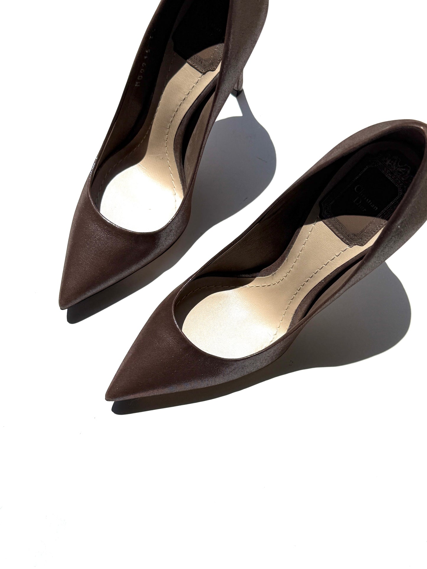 New Christian Dior Cherie Metallic Taupe Nubuck Leather Pointed Toe Pumps Heels 36 5.5