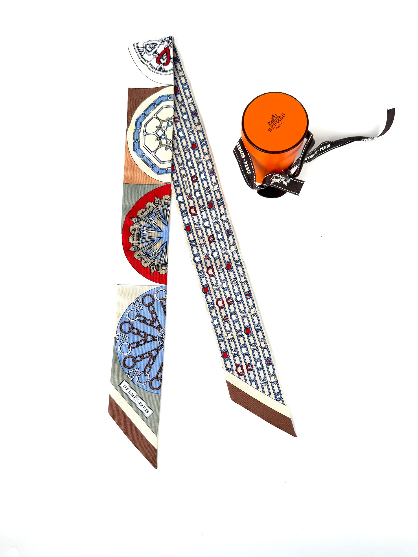Hermes Effet Kaleidoscope Print Beige Rouge Kaki Silk Twilly Scarf New
