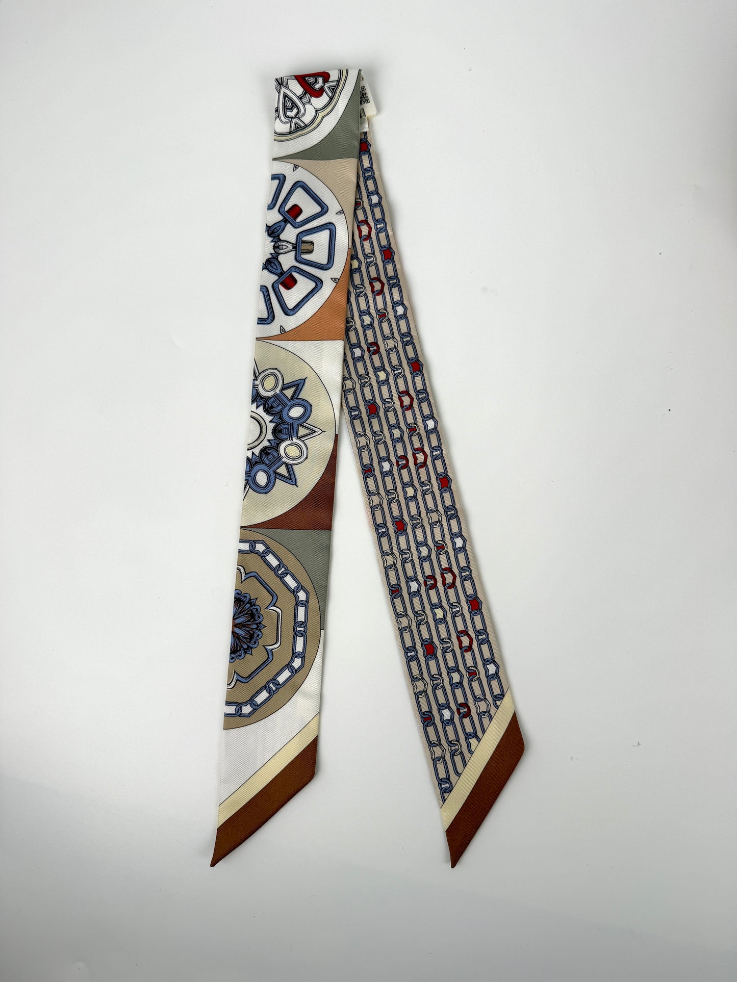 Hermes Effet Kaleidoscope Print Beige Rouge Kaki Silk Twilly Scarf New