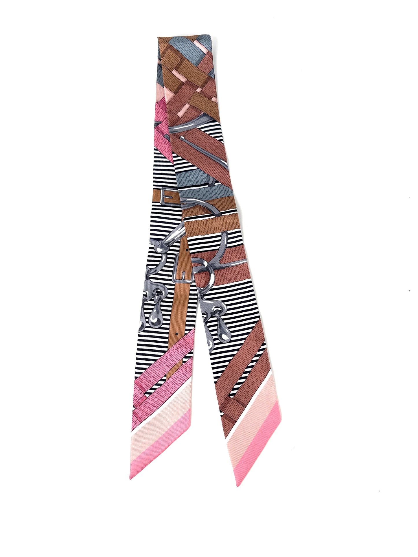 Hermes Mors a Jouets Chemise Print Vieux Rose Pink Gris Gray Camel Silk Twilly Scarf