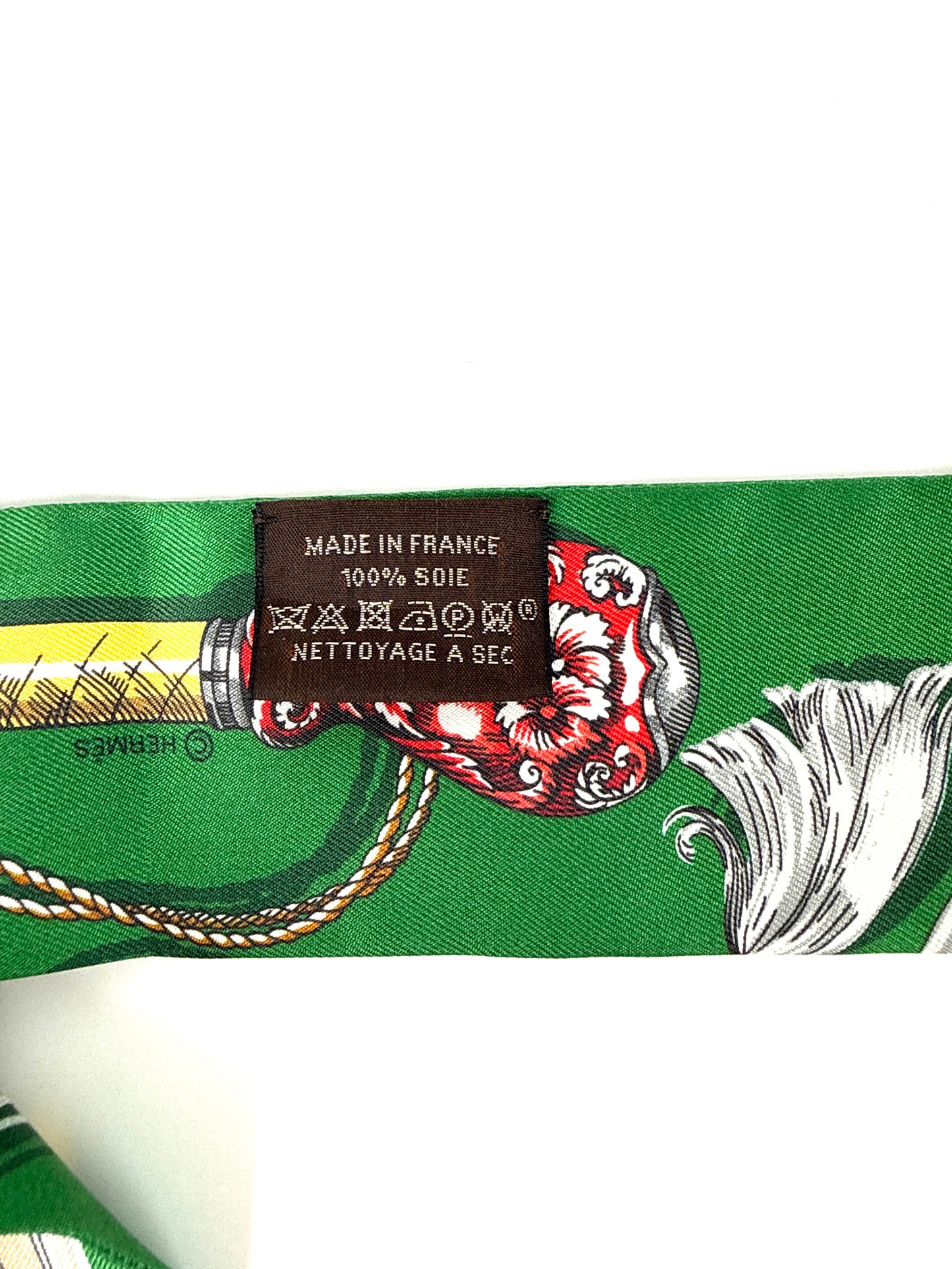 Hermes Cavalcades Print Emeraude Green Beige Dore Silk Twilly Scarf