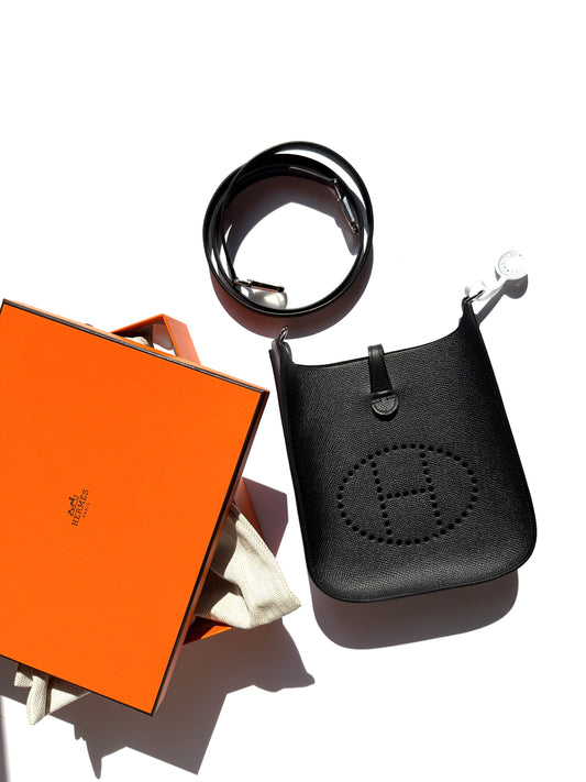New HERMES Mini Evelyne Sellier TPM 16 Black Leather Crossbody Bag 