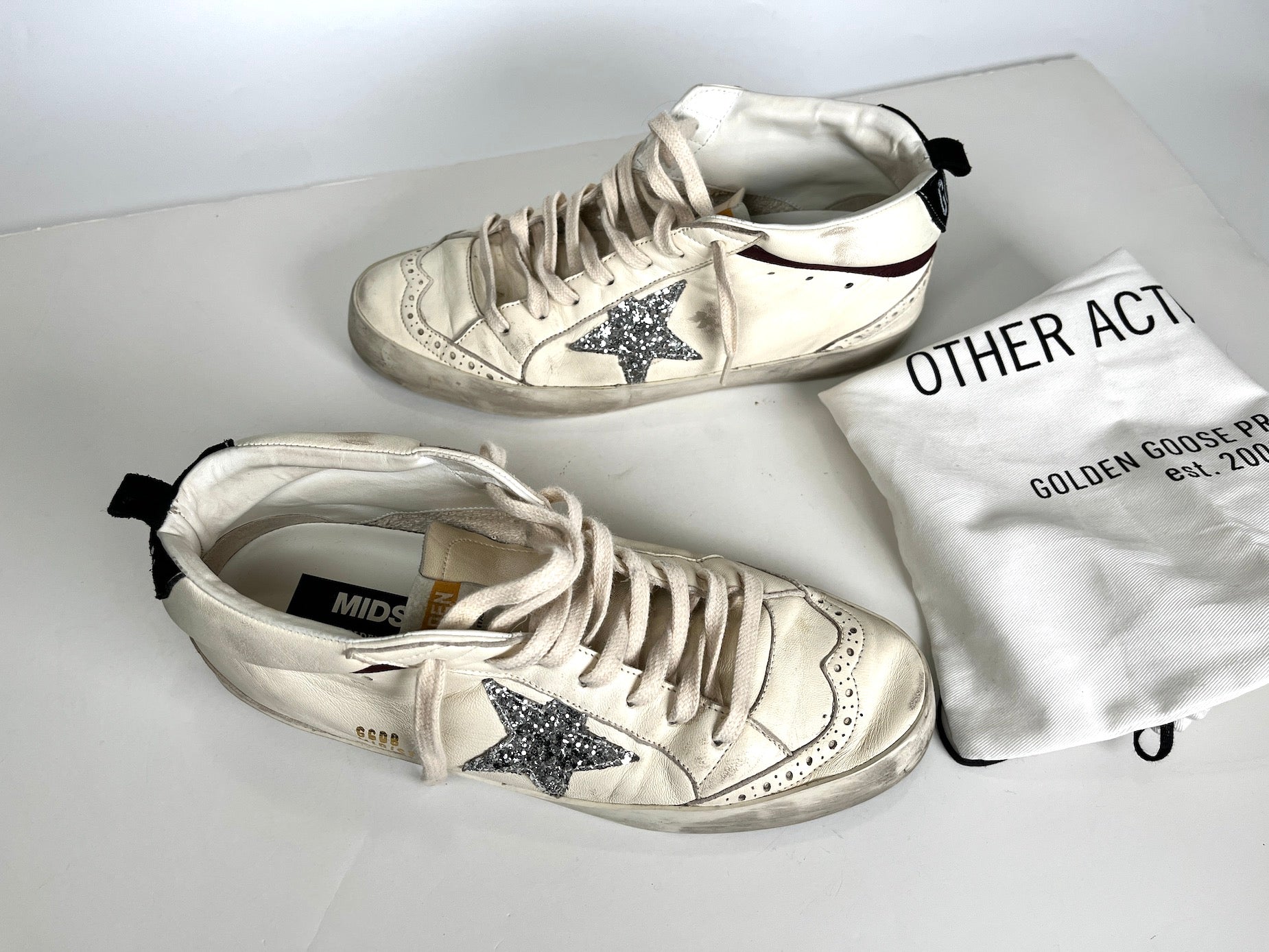 Golden Goose Midstar Ivory Classic Glitter Leather Sneakers 40