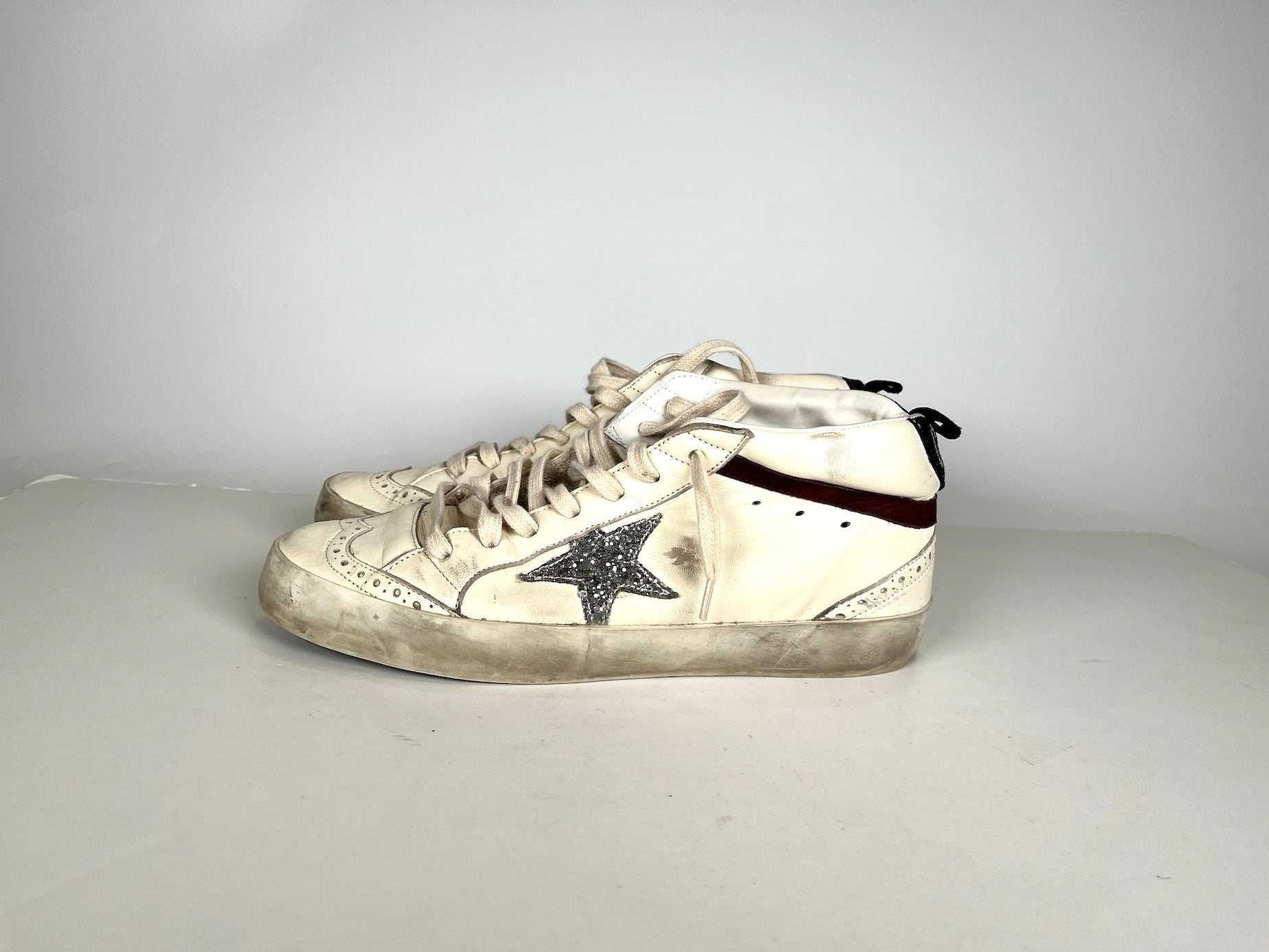 Golden Goose Midstar Ivory Classic Glitter Leather Sneakers 40