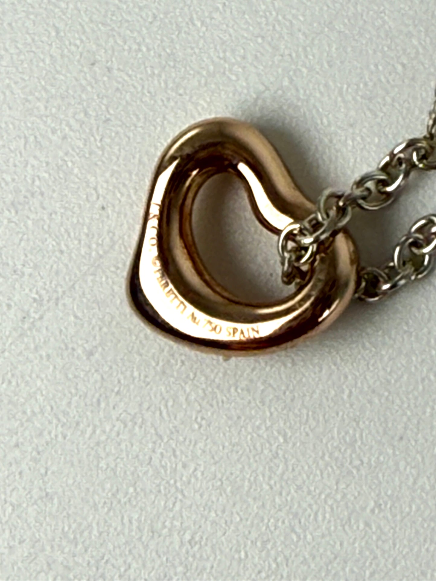 Tiffany & Co Elsa Peretti Open Heart Two Tone Sterling Silver and Gold Pendant Necklace