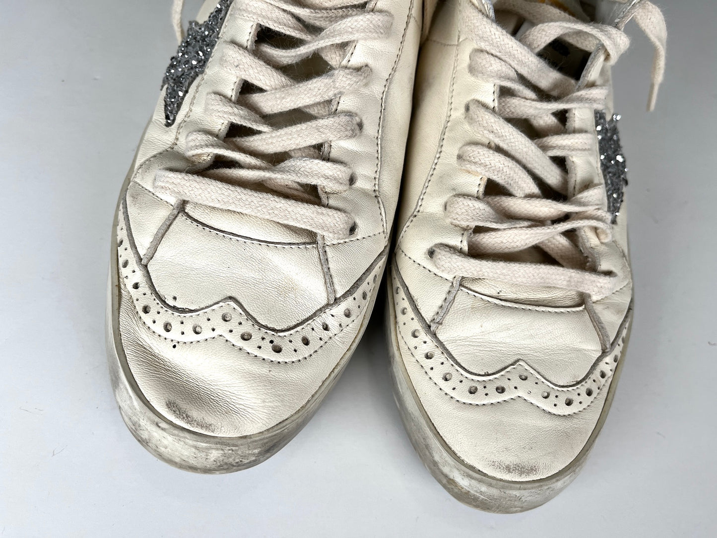 Golden Goose Midstar Ivory Classic Glitter Leather Sneakers 40