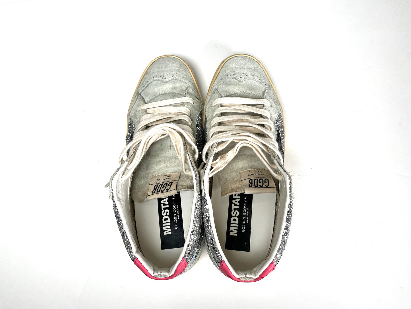 Golden Goose Midstar Gray Classic Glitter Leather Sneakers 40