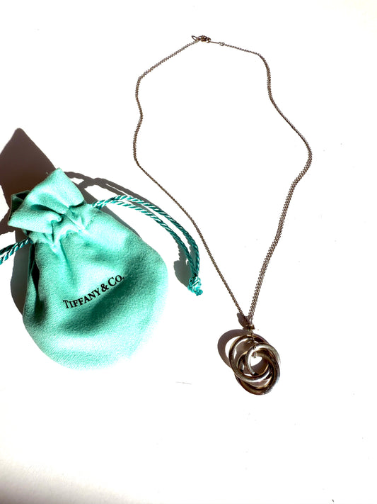Tiffany & Co Triple Interlocking 1837 Circles Sterling Silver Pendant Necklace 