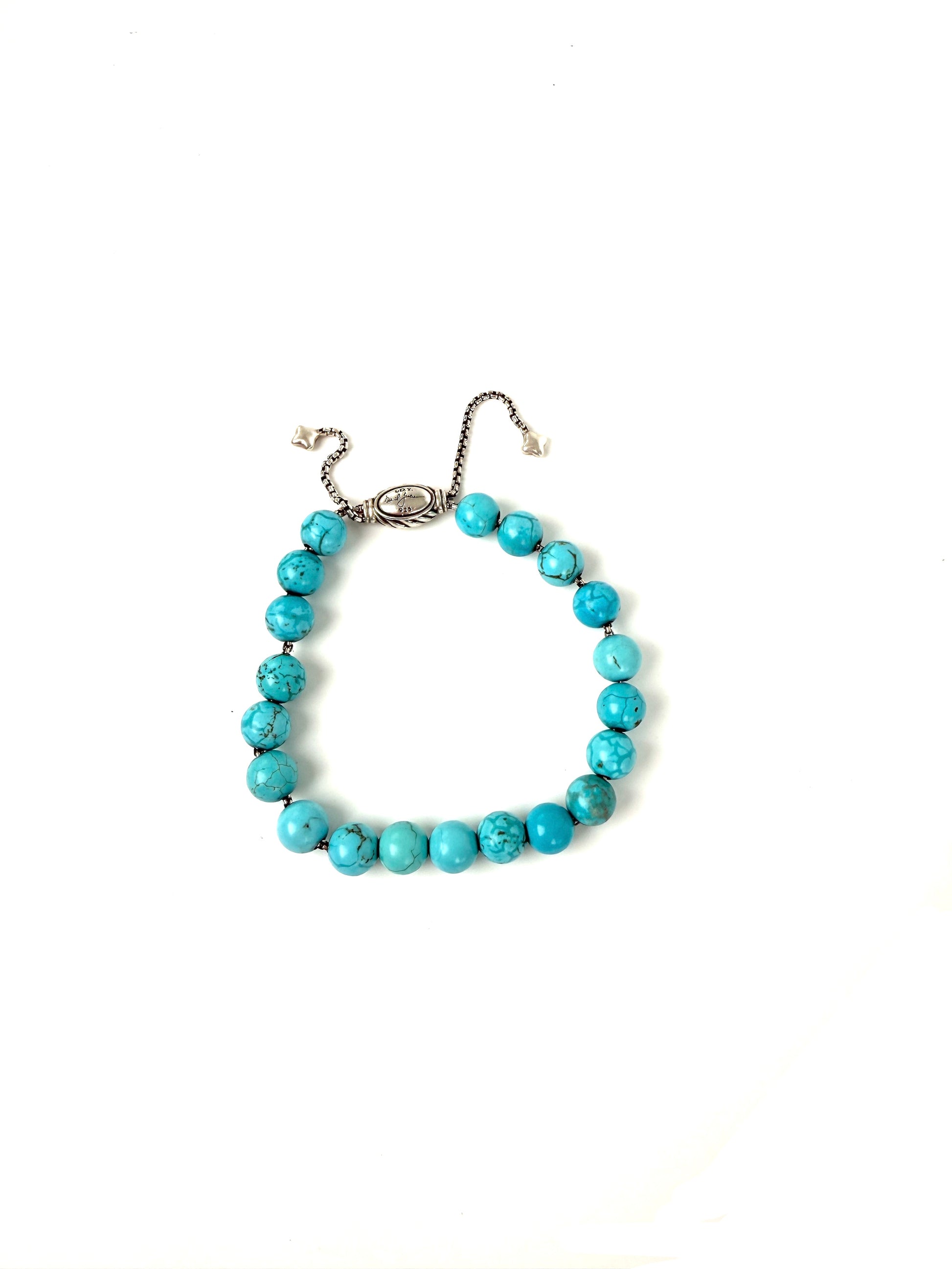 David Yurman Spiritual Bead Ball Blue Turquoise Adjustable Sterling Silver Bracelet