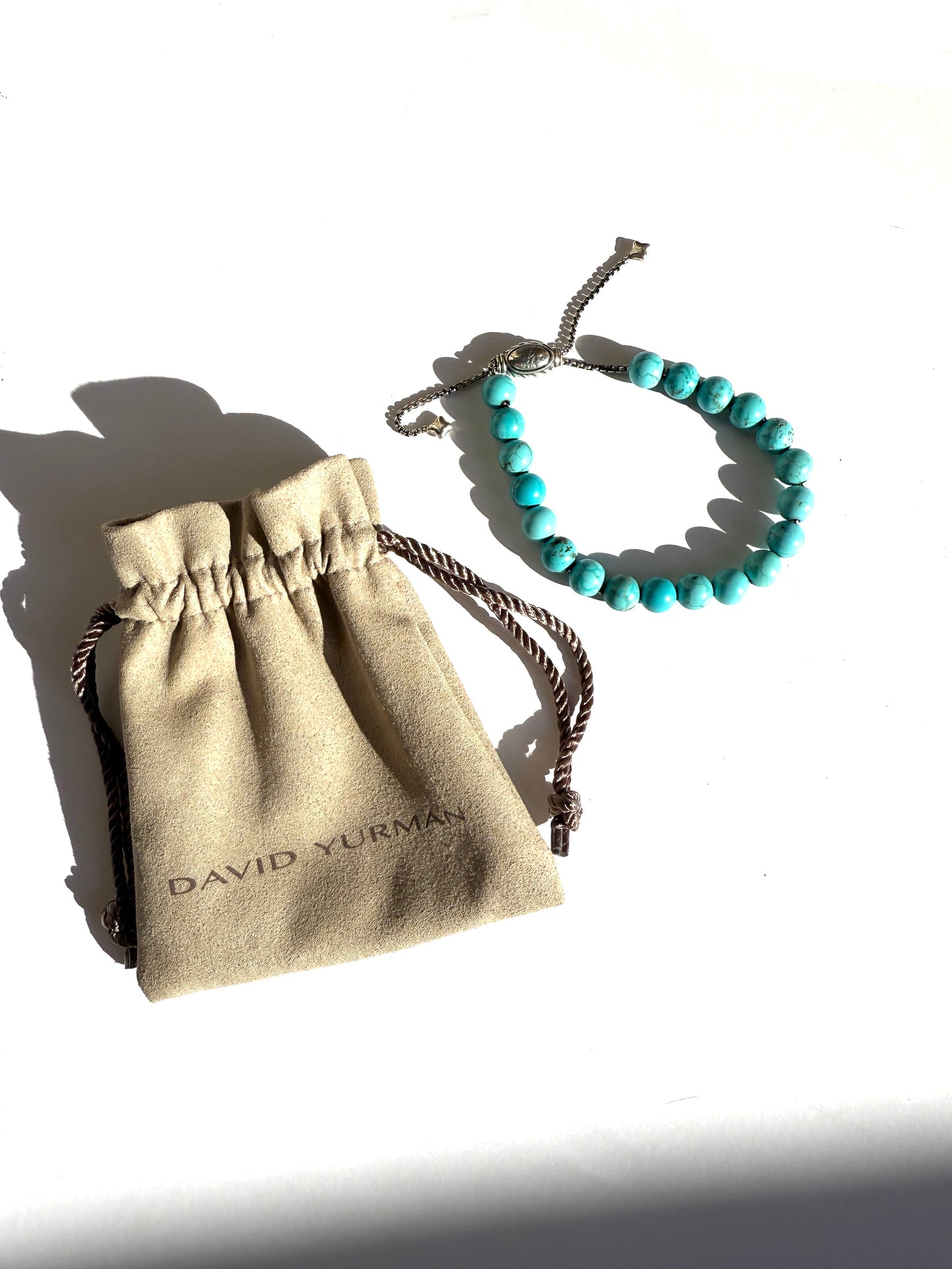 David Yurman Spiritual Bead Ball Blue Turquoise Adjustable Sterling Silver Bracelet