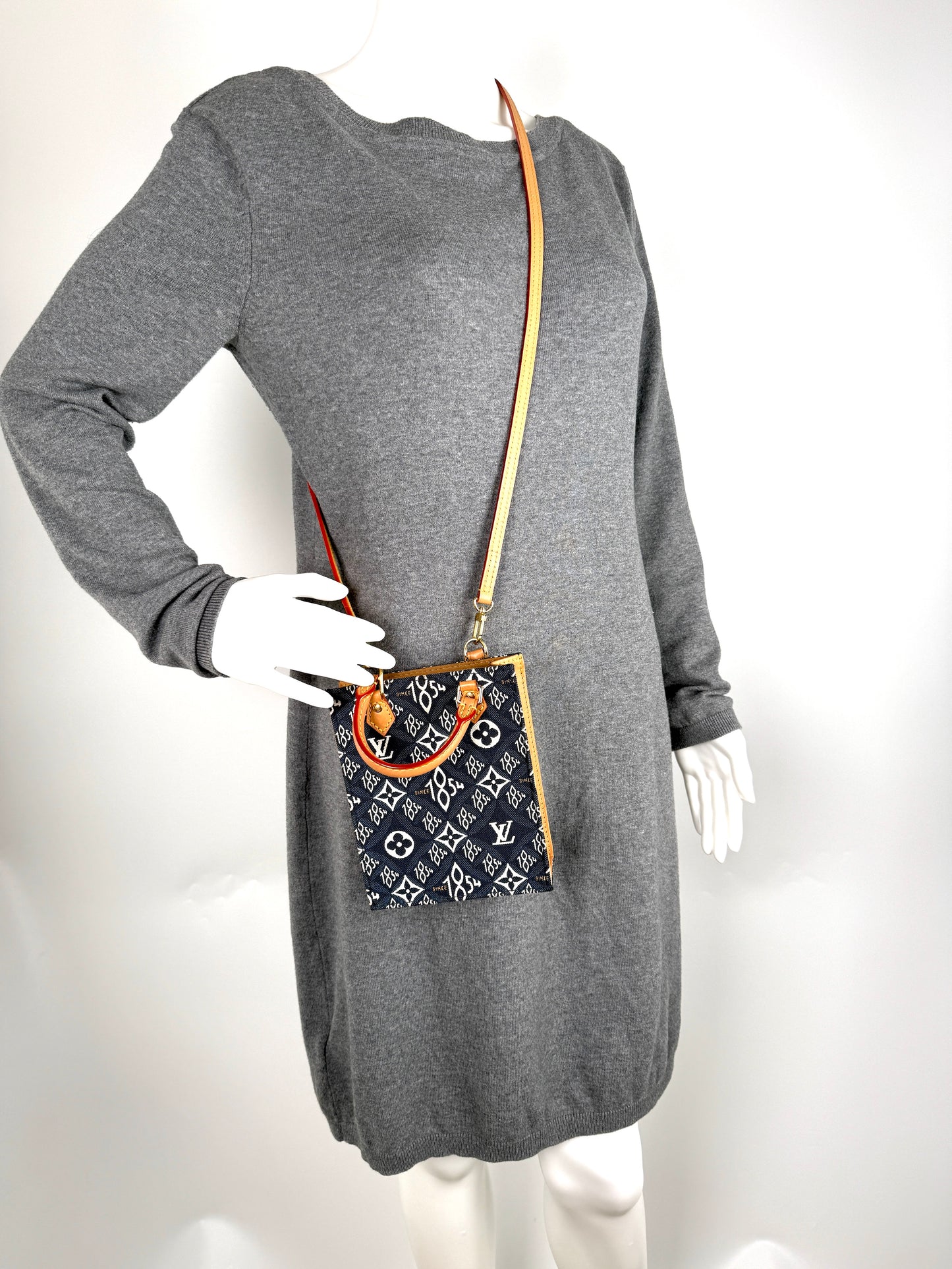 Louis Vuitton Since 1854 Petit Sac Plat Vertical Blue Canvas Monogram Crossbody Tote Bag