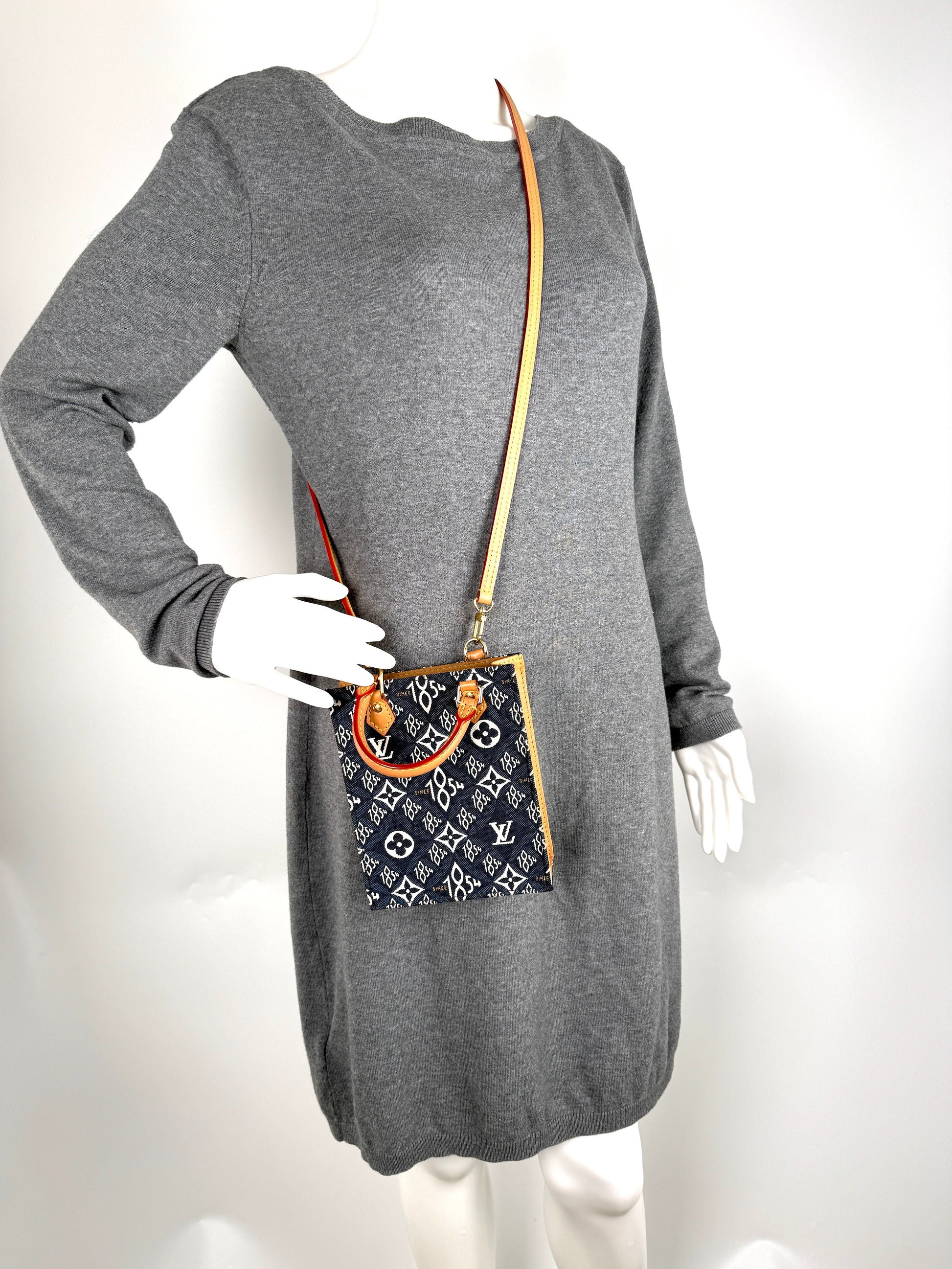 Louis Vuitton Since 1854 Petit Sac Plat Vertical Blue Canvas Monogram Crossbody Tote Bag