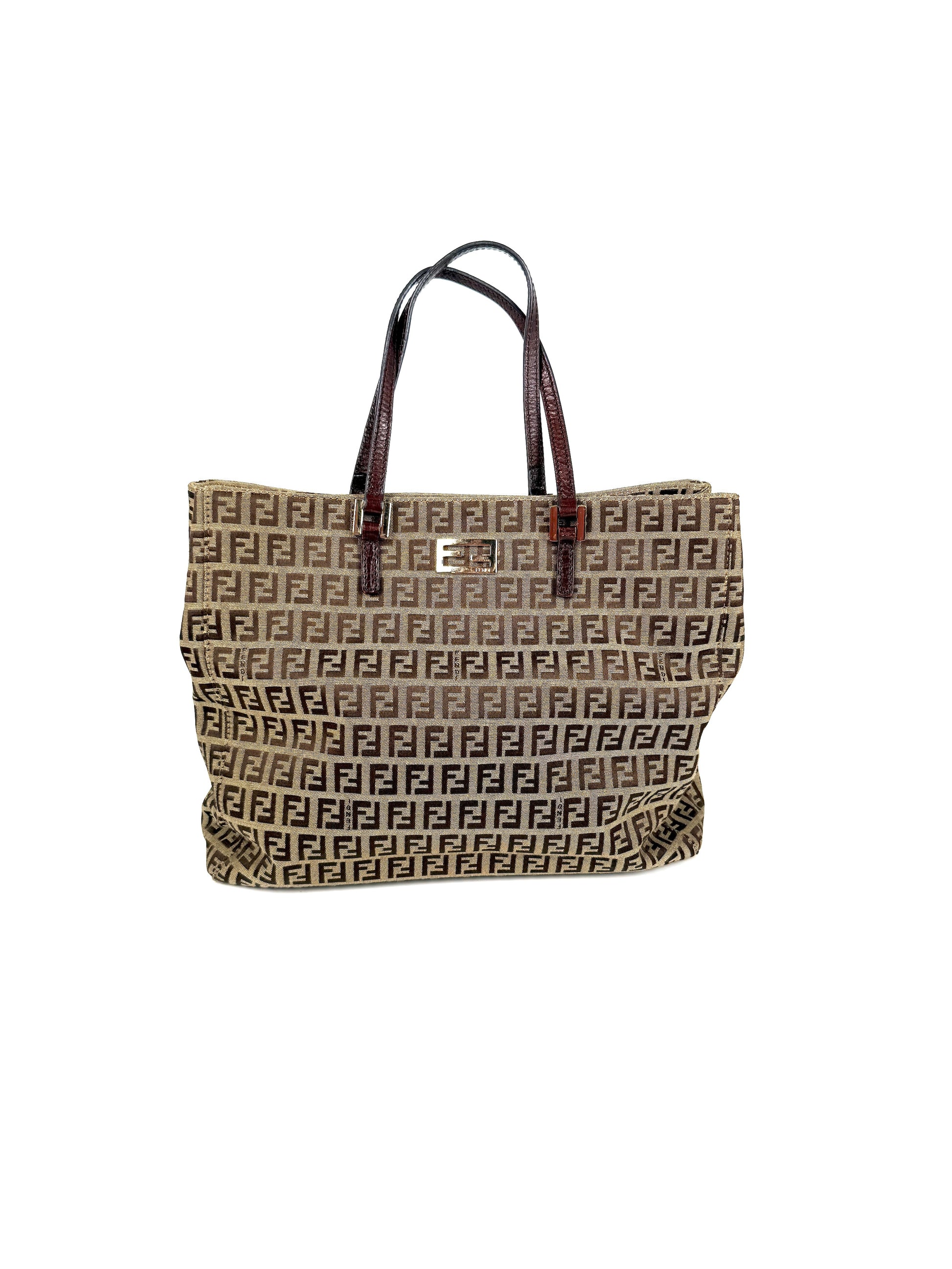 FENDI Vintage Zucchino FF Print Monogram Brown Beige Canvas Tote Bag
