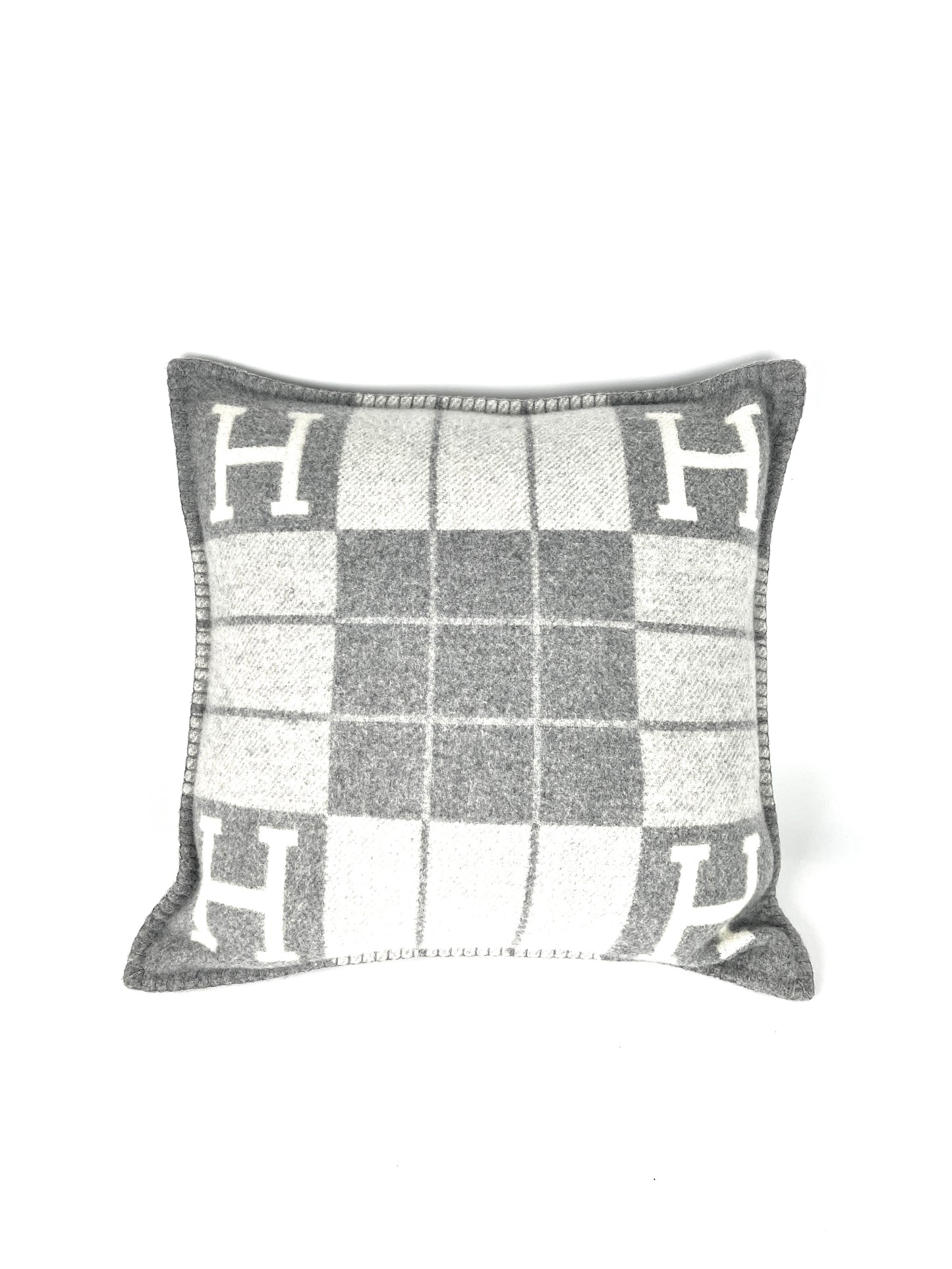 HERMES Wool Cashmere Avalon III Gray Ecru Gris Clair Small Square Pillow