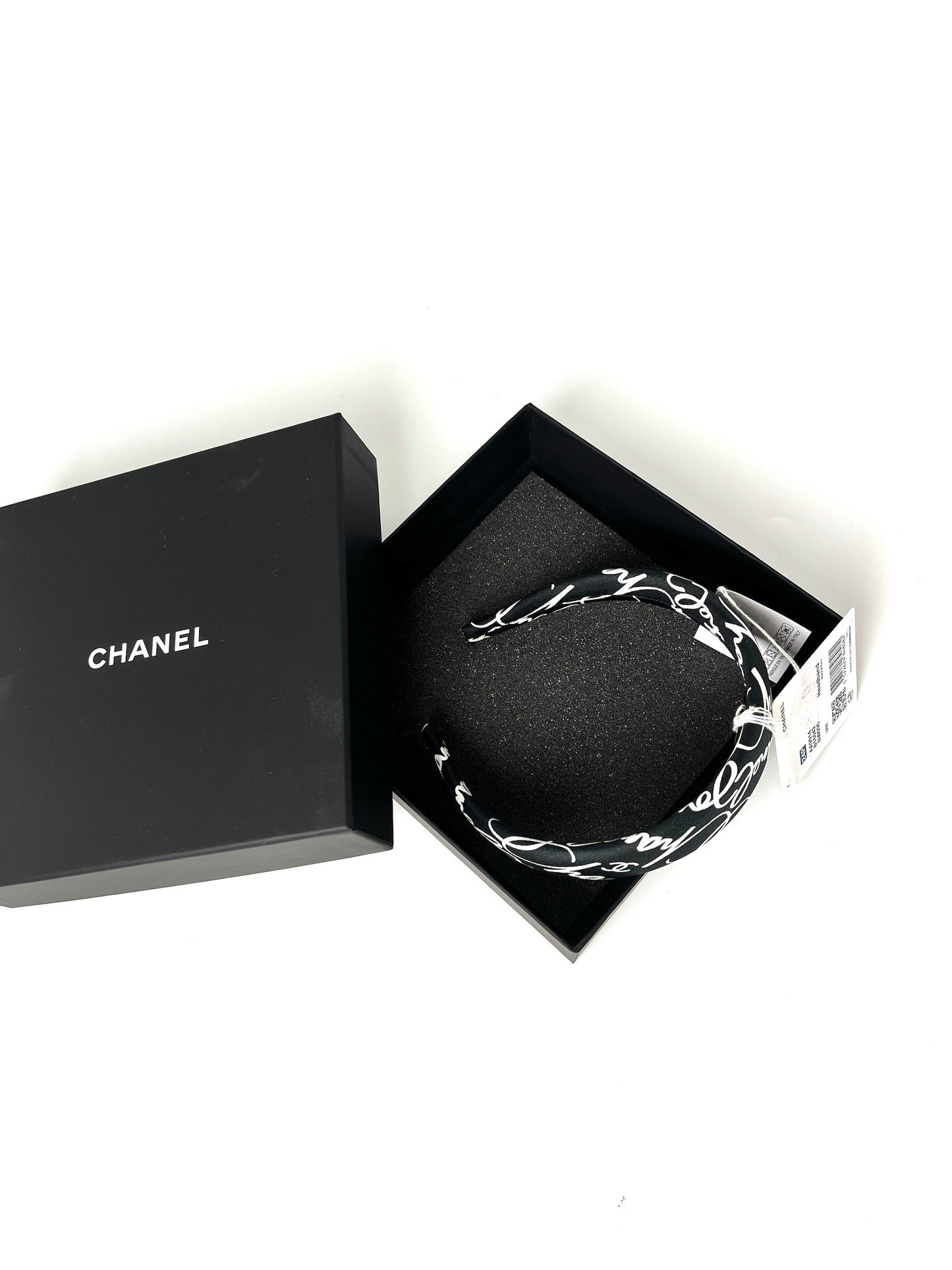 CHANEL 24P Black White Ecru Silk Twill Print Headband