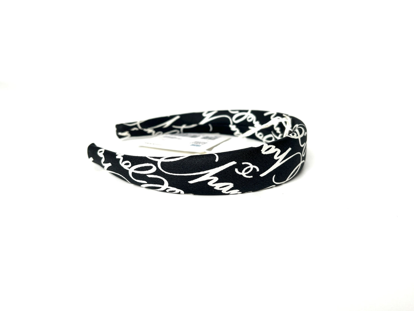 CHANEL 24P Black White Ecru Silk Twill Print Headband