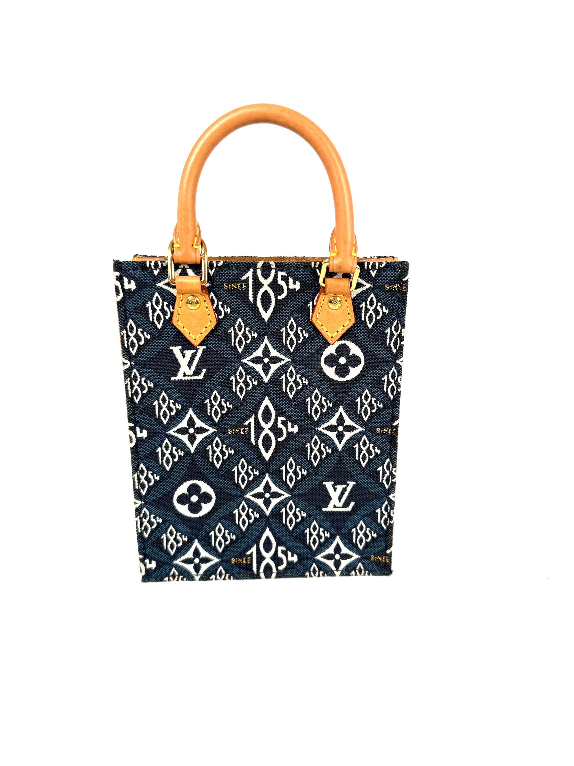 Louis Vuitton Since 1854 Petit Sac Plat Vertical Blue Canvas Monogram Crossbody Tote Bag